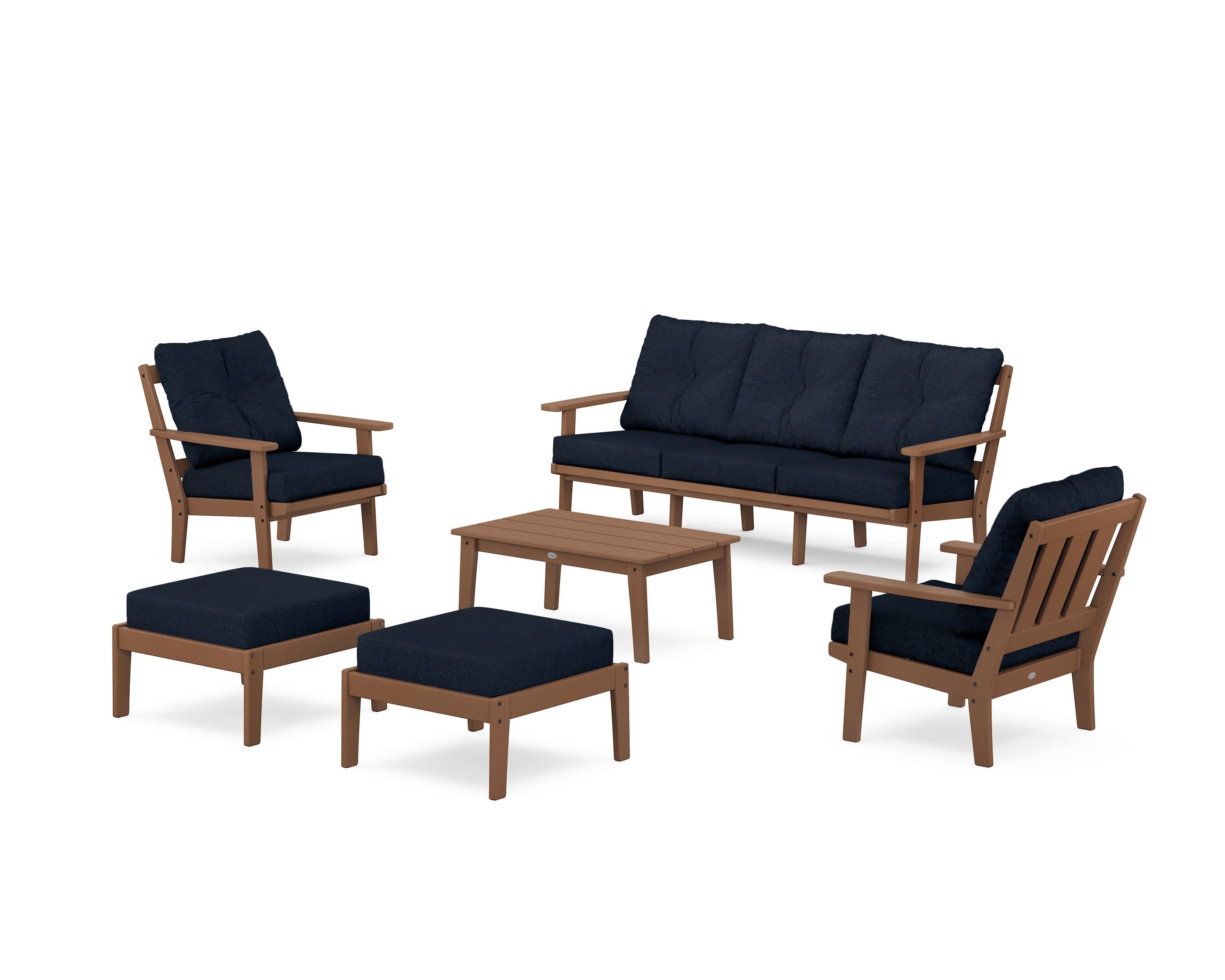 Oxford 6-Piece Lounge Sofa Set in Teak / Marine Indigo