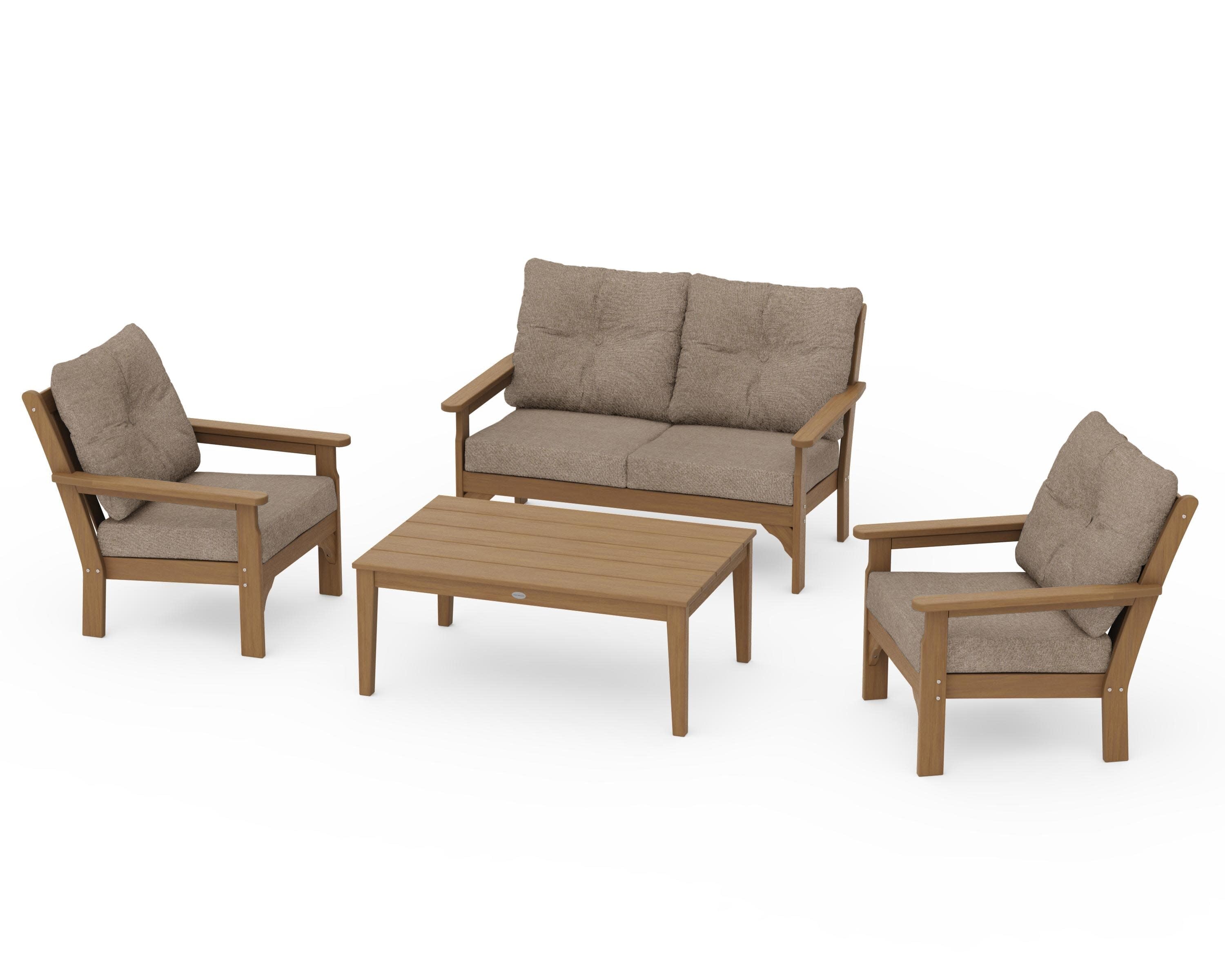 Vineyard 4-Piece Deep Seating Set in Natural / Spiced Burlap