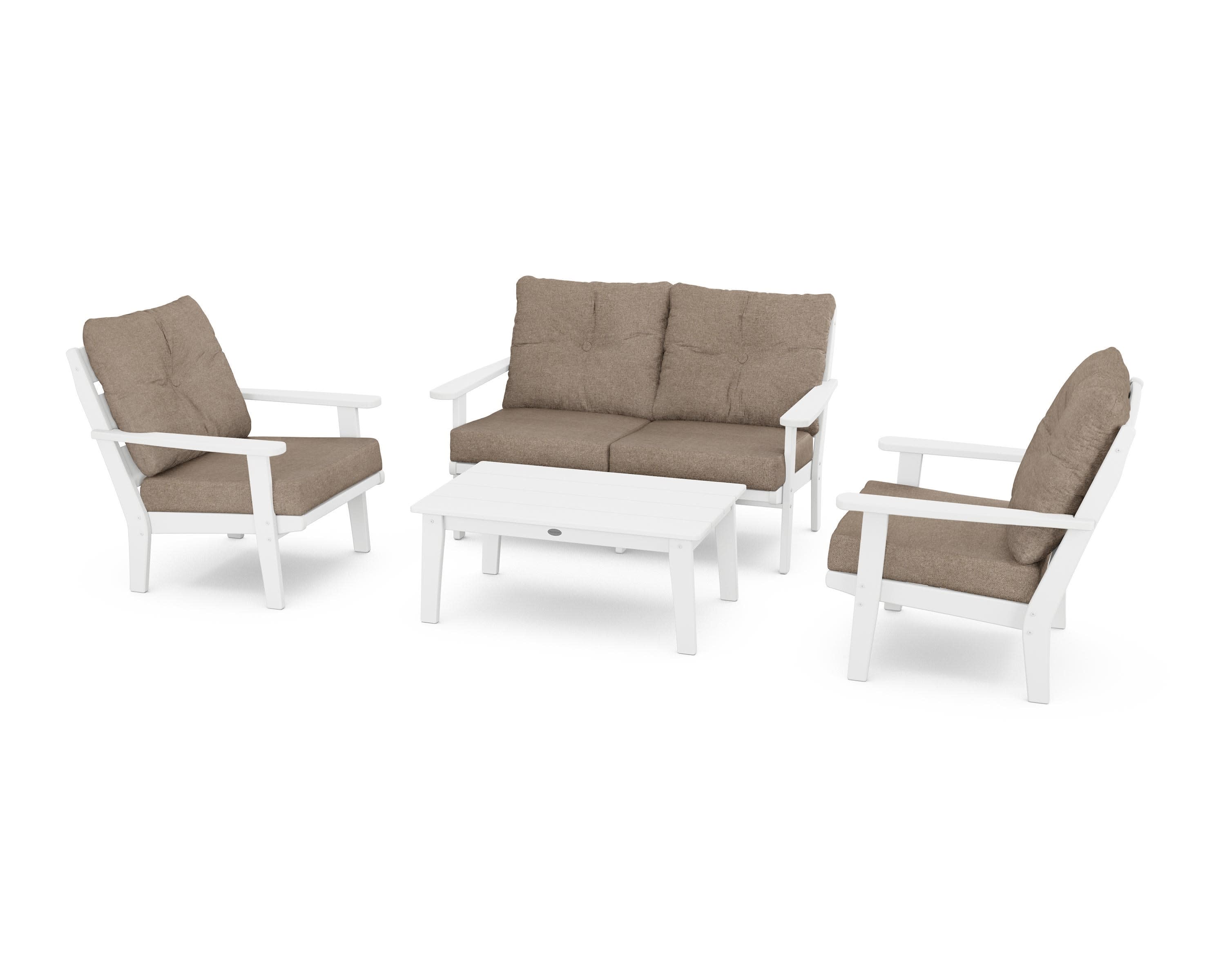 Lakeside 4-Piece Deep Seating Set in White / Spiced Burlap