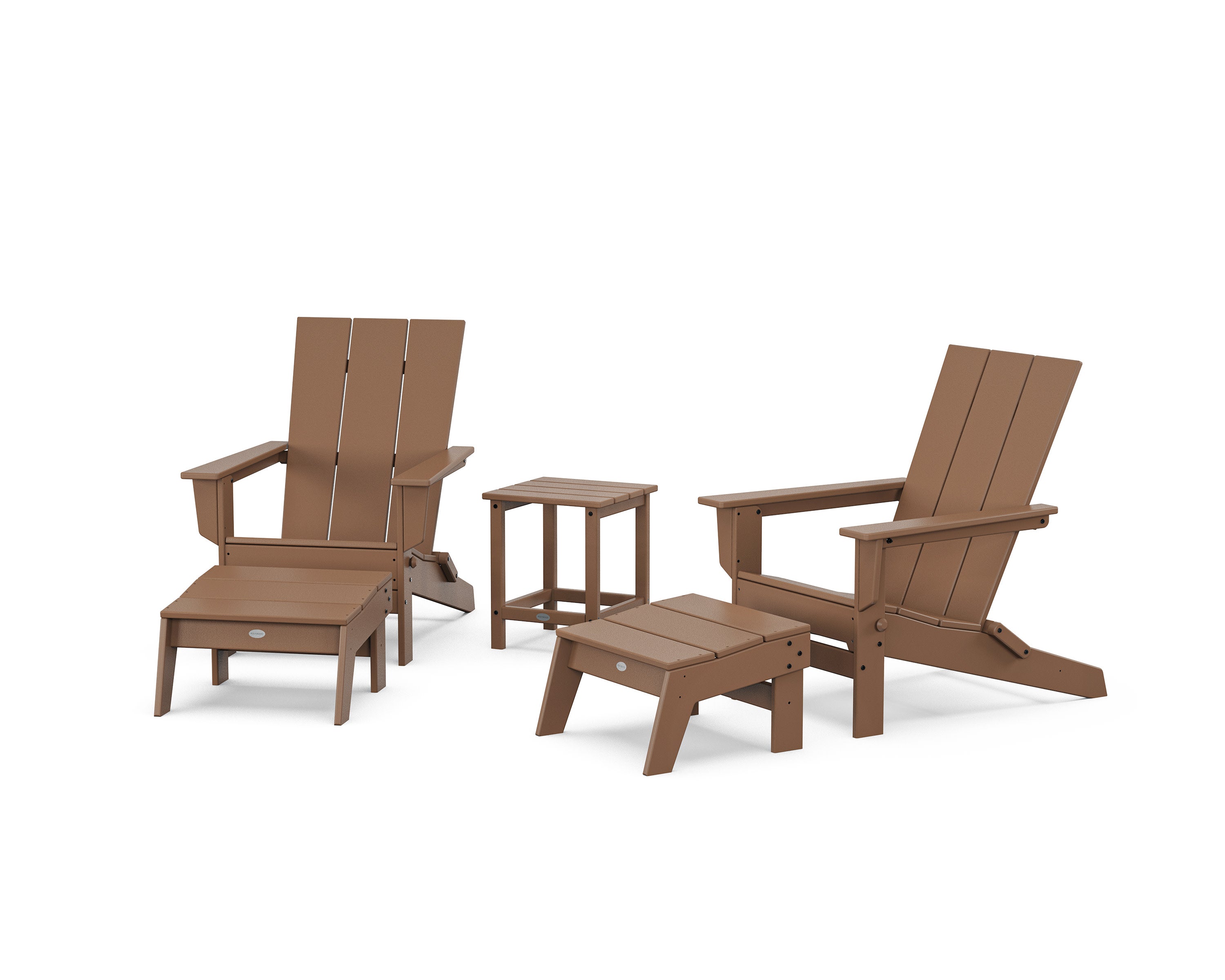 5-Piece Modern Studio Folding Adirondack Set with Ottomans and Side Table  in Teak