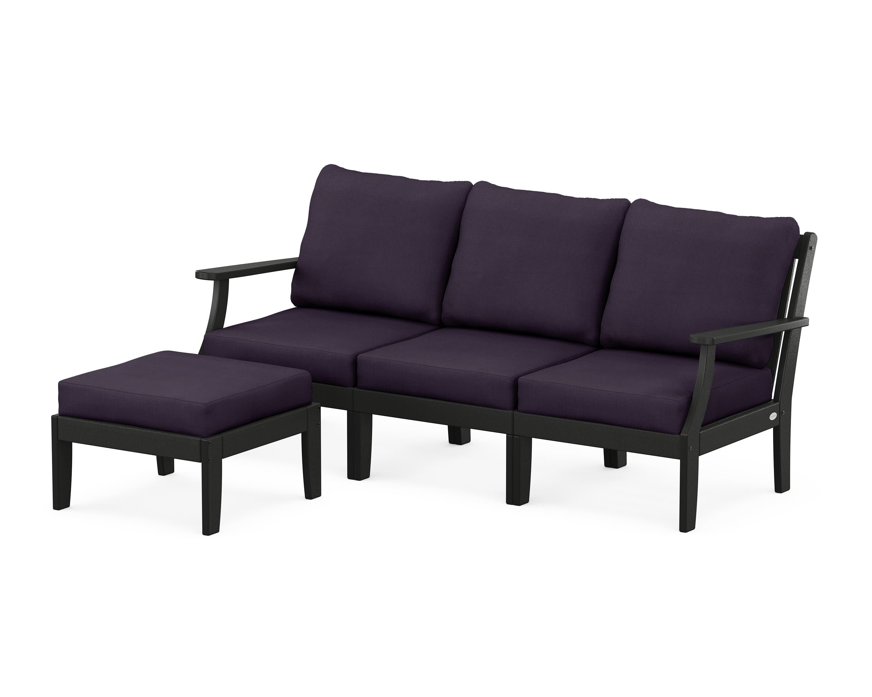 Braxton Modular 4-Piece Deep Seating Set with Ottoman in Black / Navy Linen
