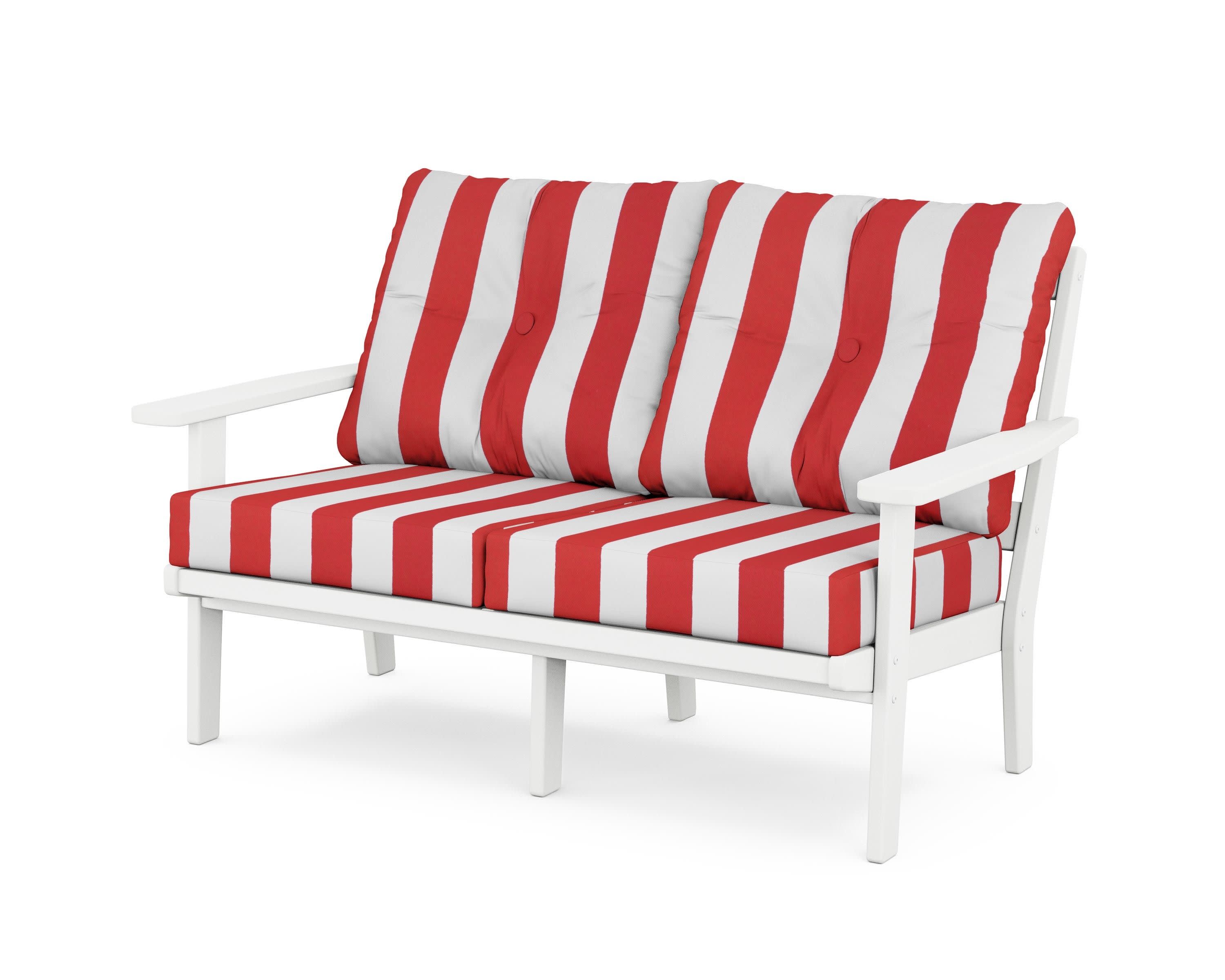 Oxford Deep SeatingLoveseat in White / Cabana Stripe Crimson