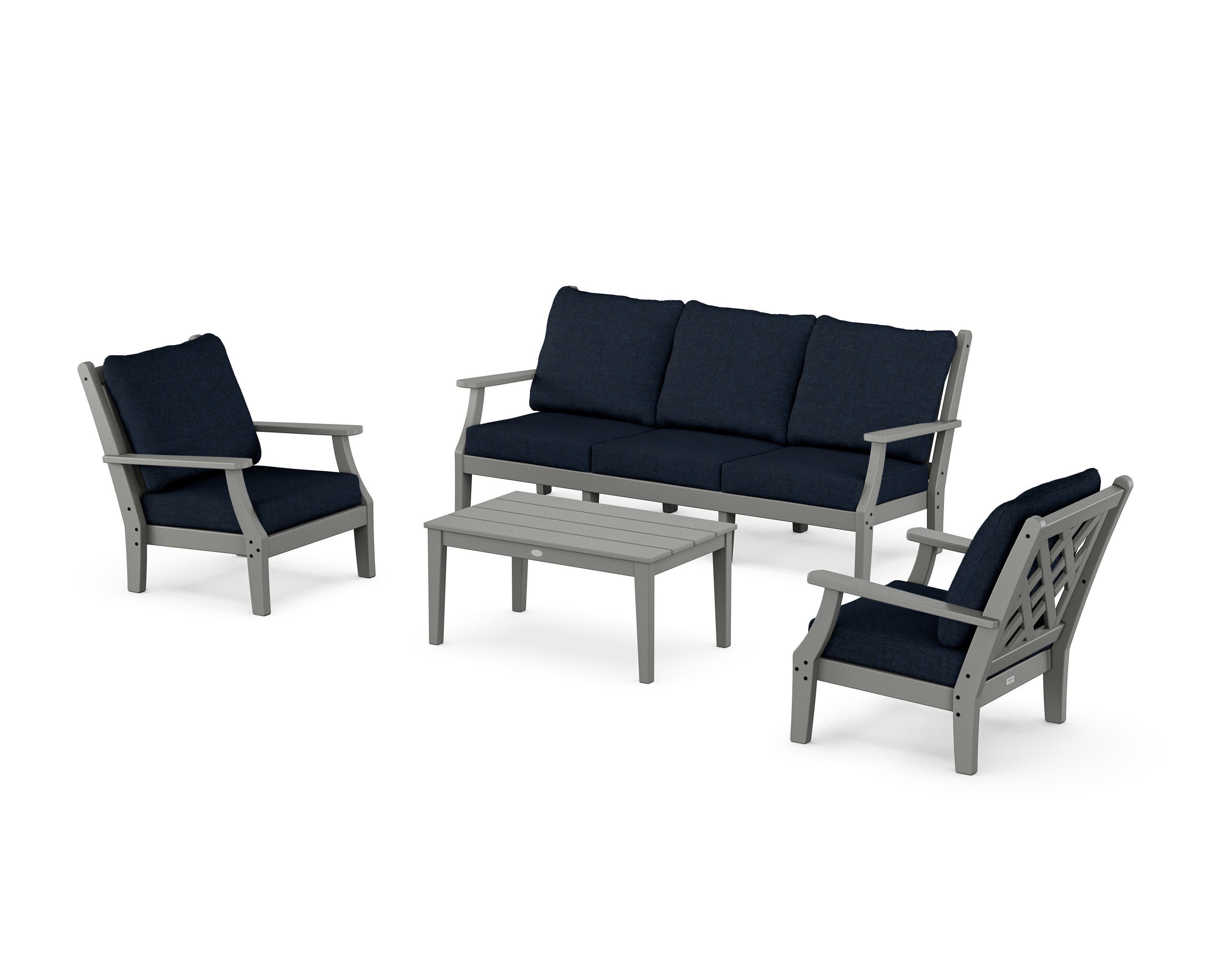 Wovendale 4-Piece Deep Seating Set with Sofa in Slate Grey / Marine Indigo