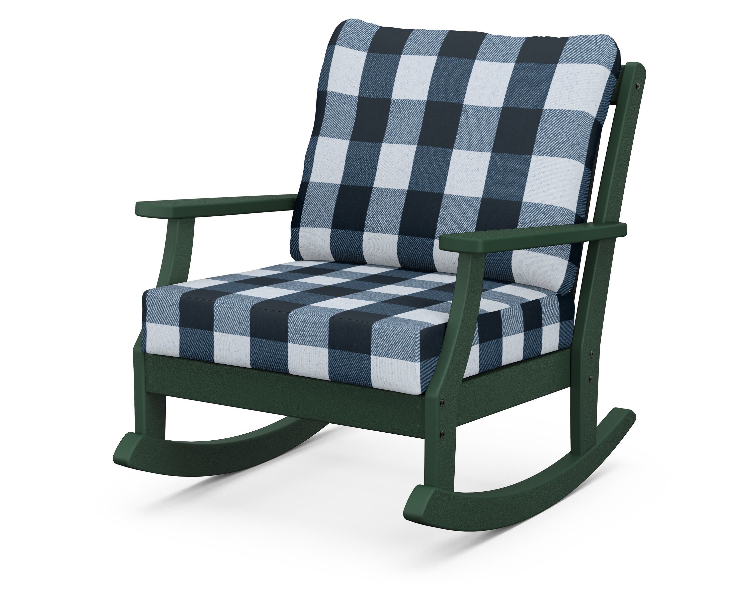 Braxton Deep Seating Rocking Chair in Green / Buffalo Plaid Marine Indigo