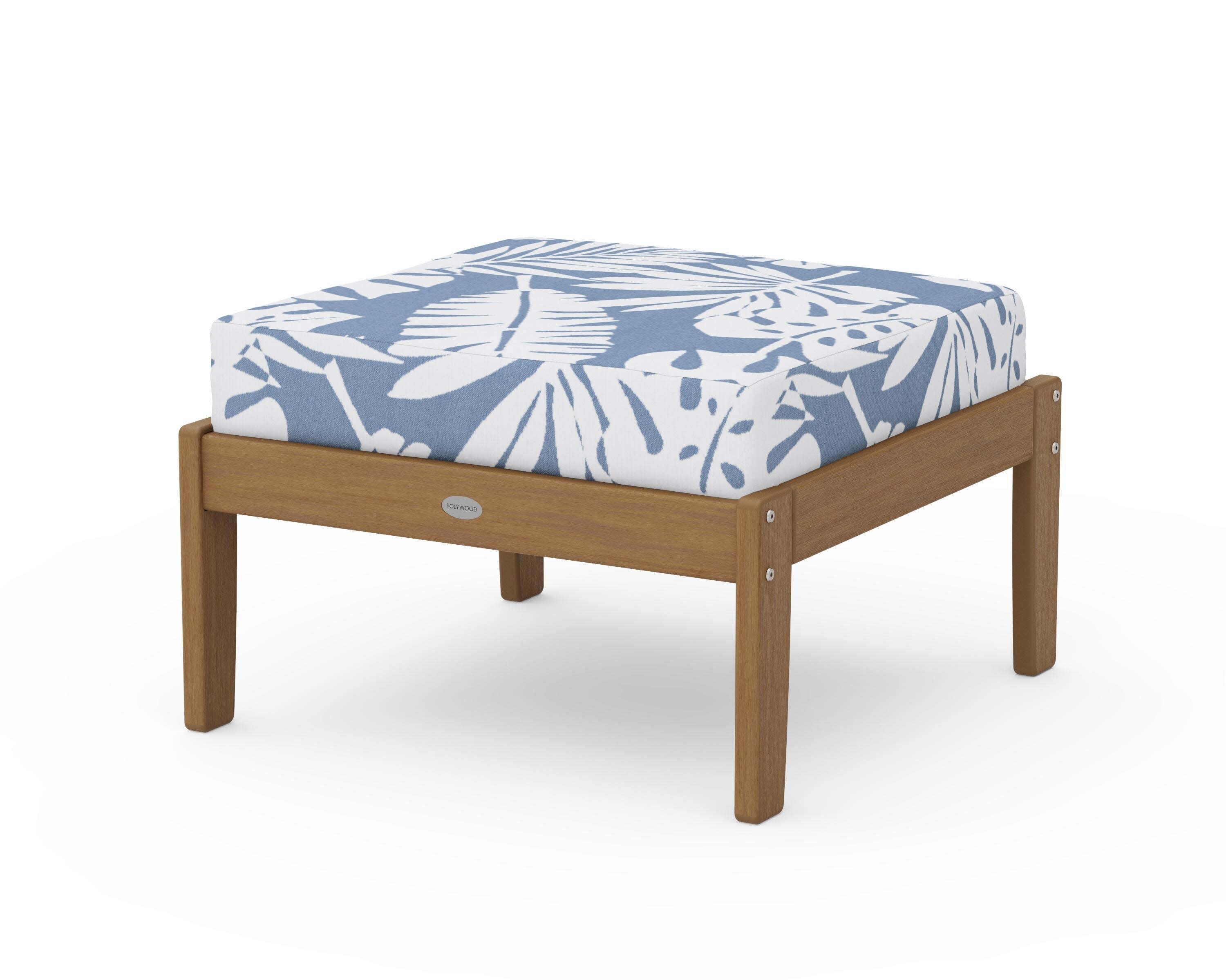 Braxton Deep Seating Ottoman in Natural / Leaf Sky Blue