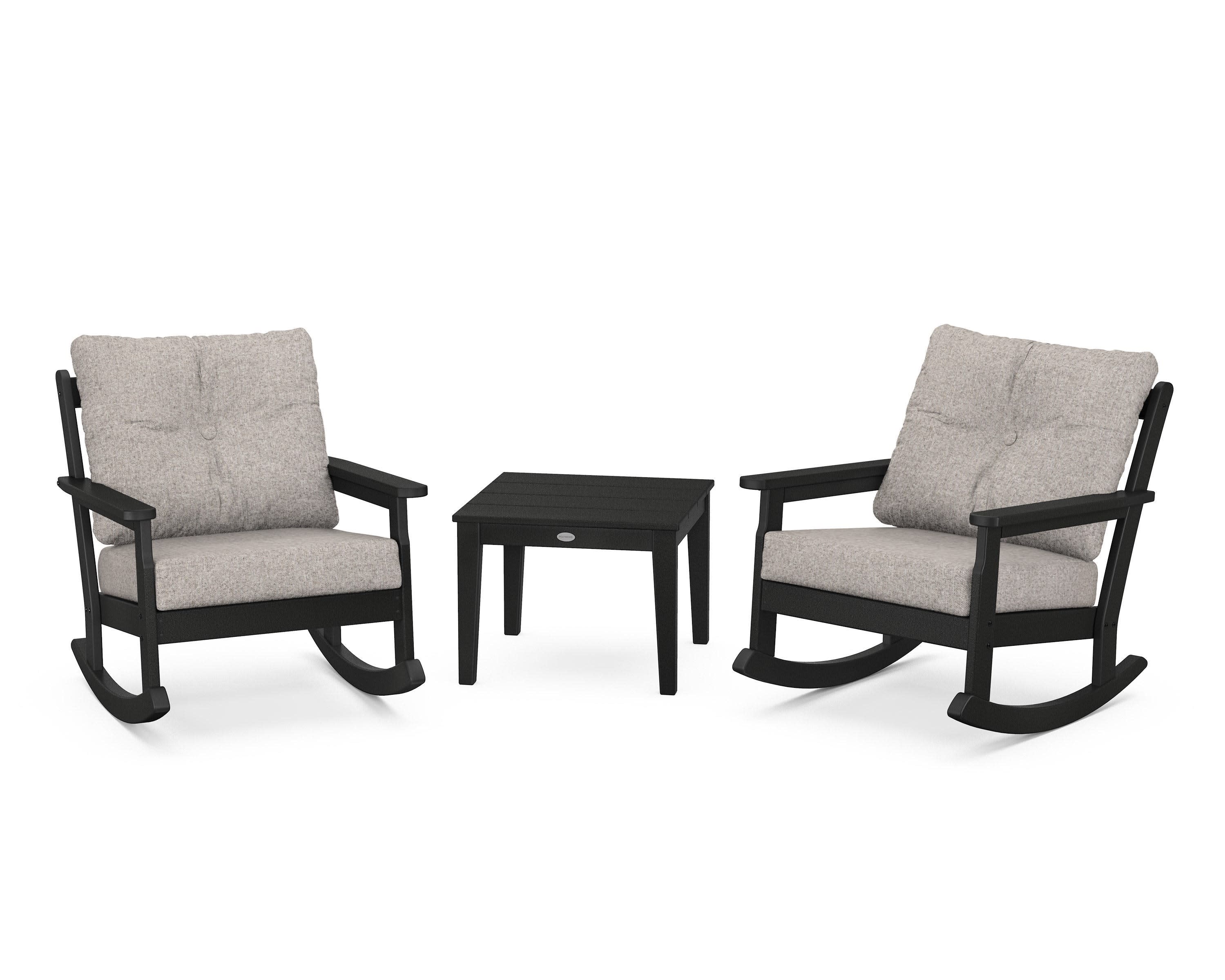 Vineyard 3-Piece Deep Seating Rocker Set in Black / Weathered Tweed