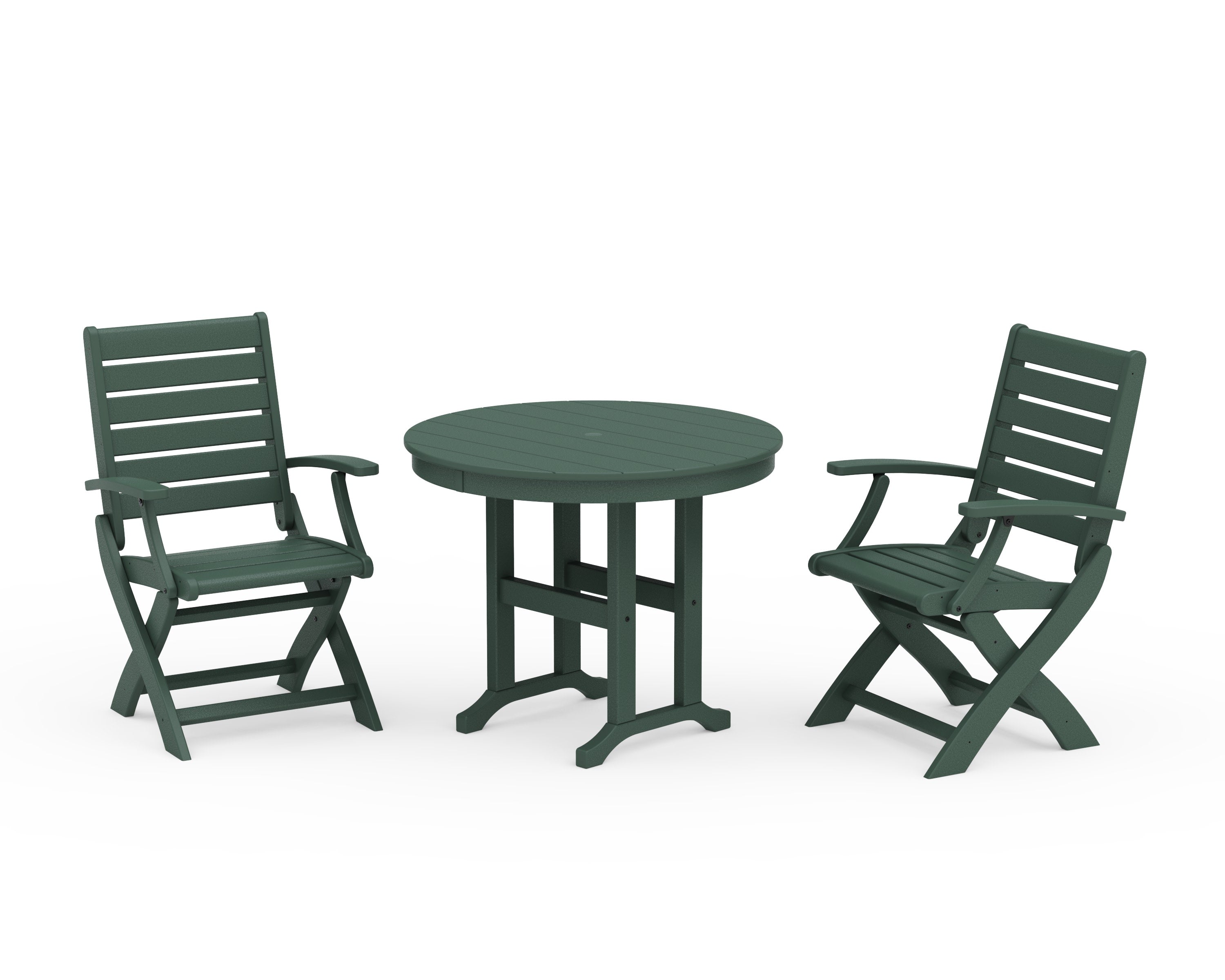 Signature Folding Chair 3-Piece Round Farmhouse Dining Set in Green