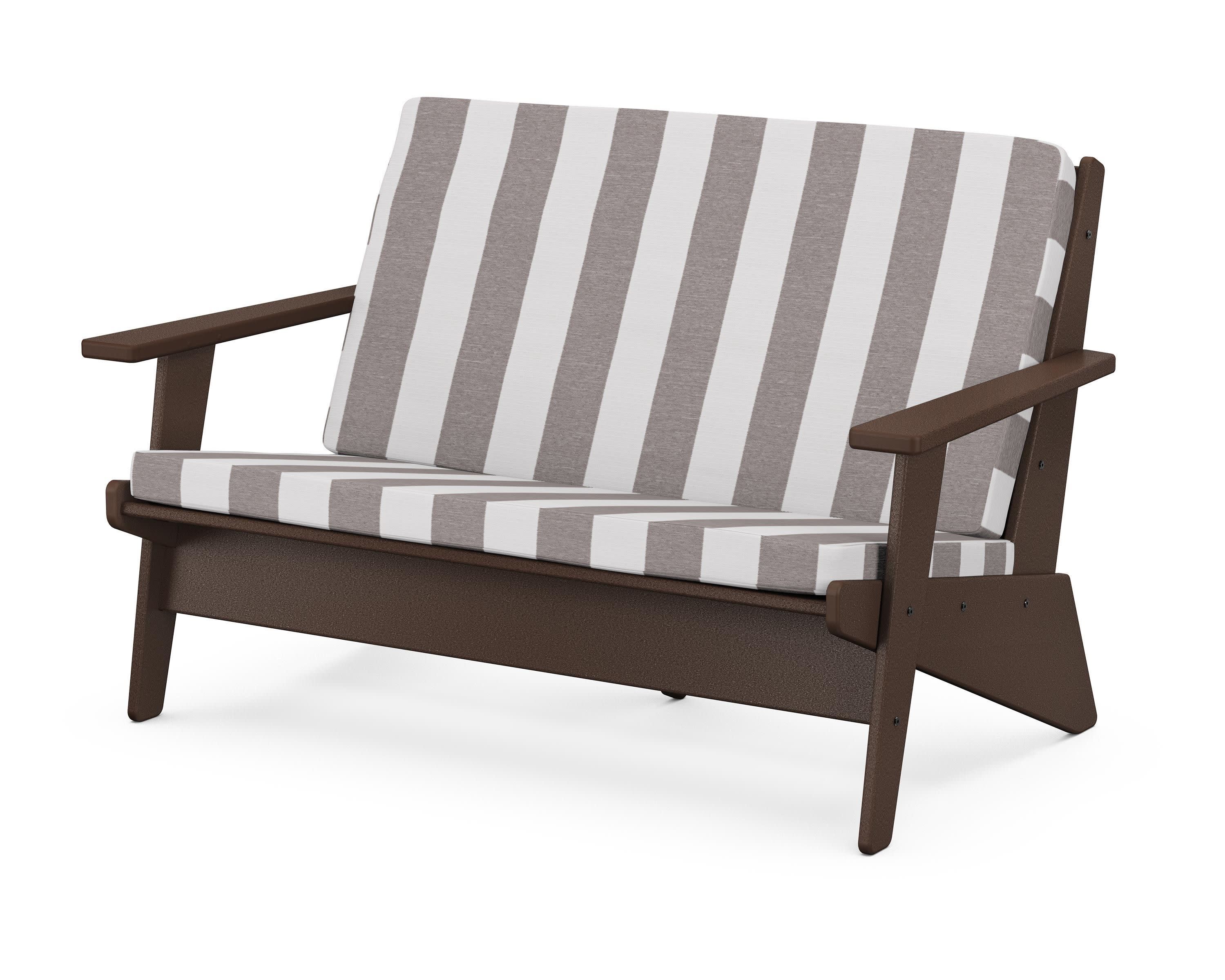 Riviera Modern Lounge Loveseat in Mahogany / Cabana Stripe Grey Mist