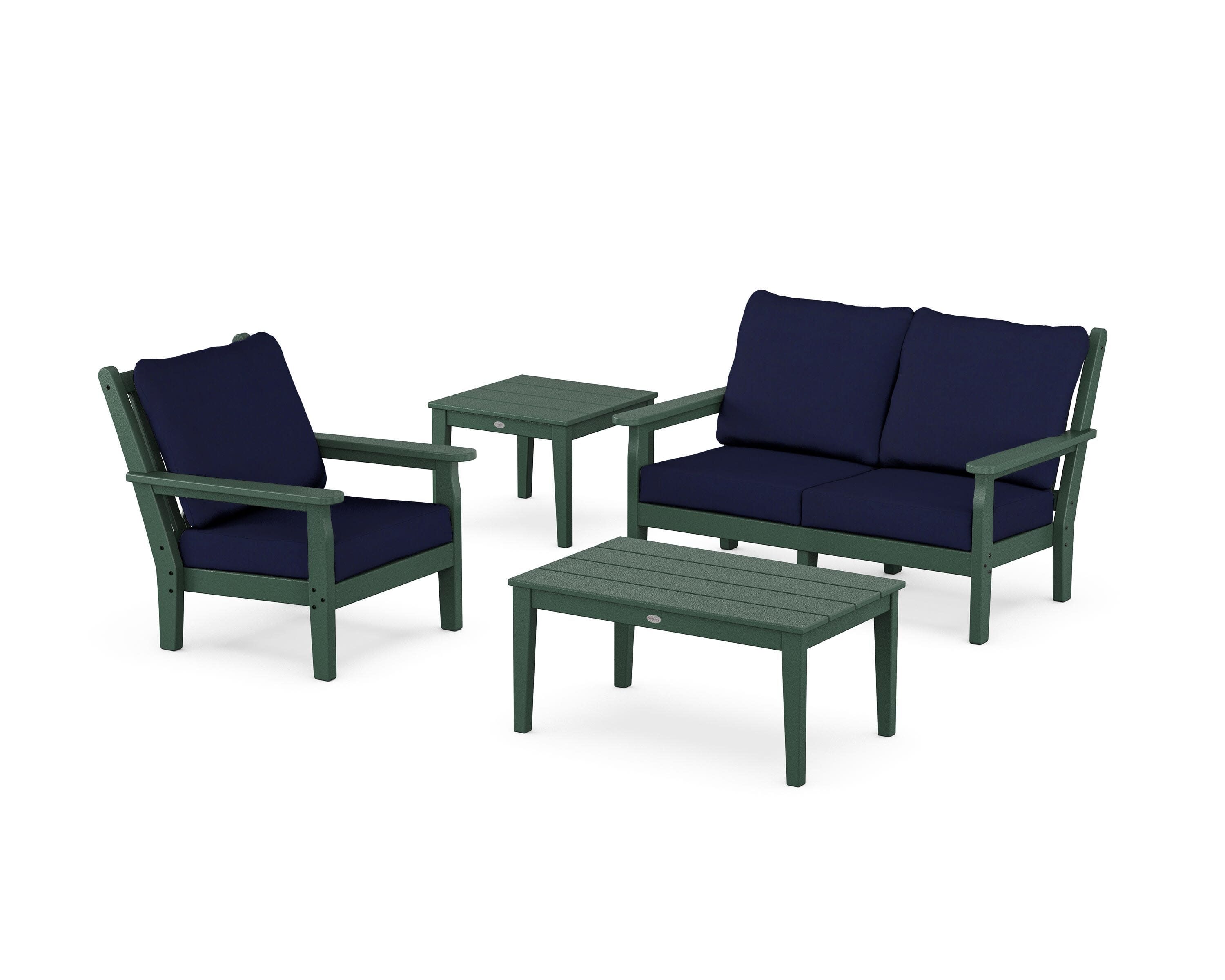 Chippendale 4-Piece Deep Seating Set in Green / Navy