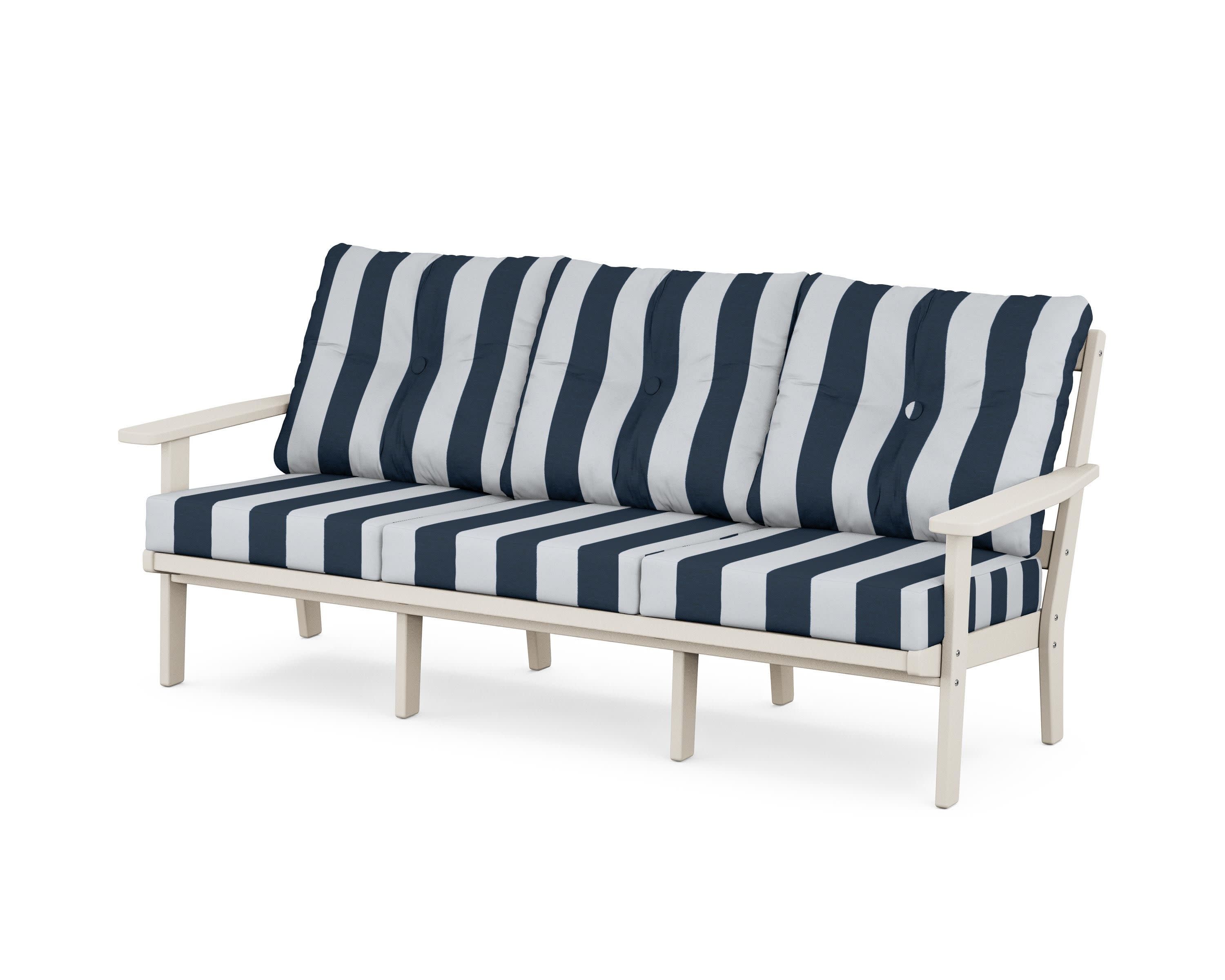 PrairieDeep Seating Sofa in Sand / Cabana Stripe Marine Indigo