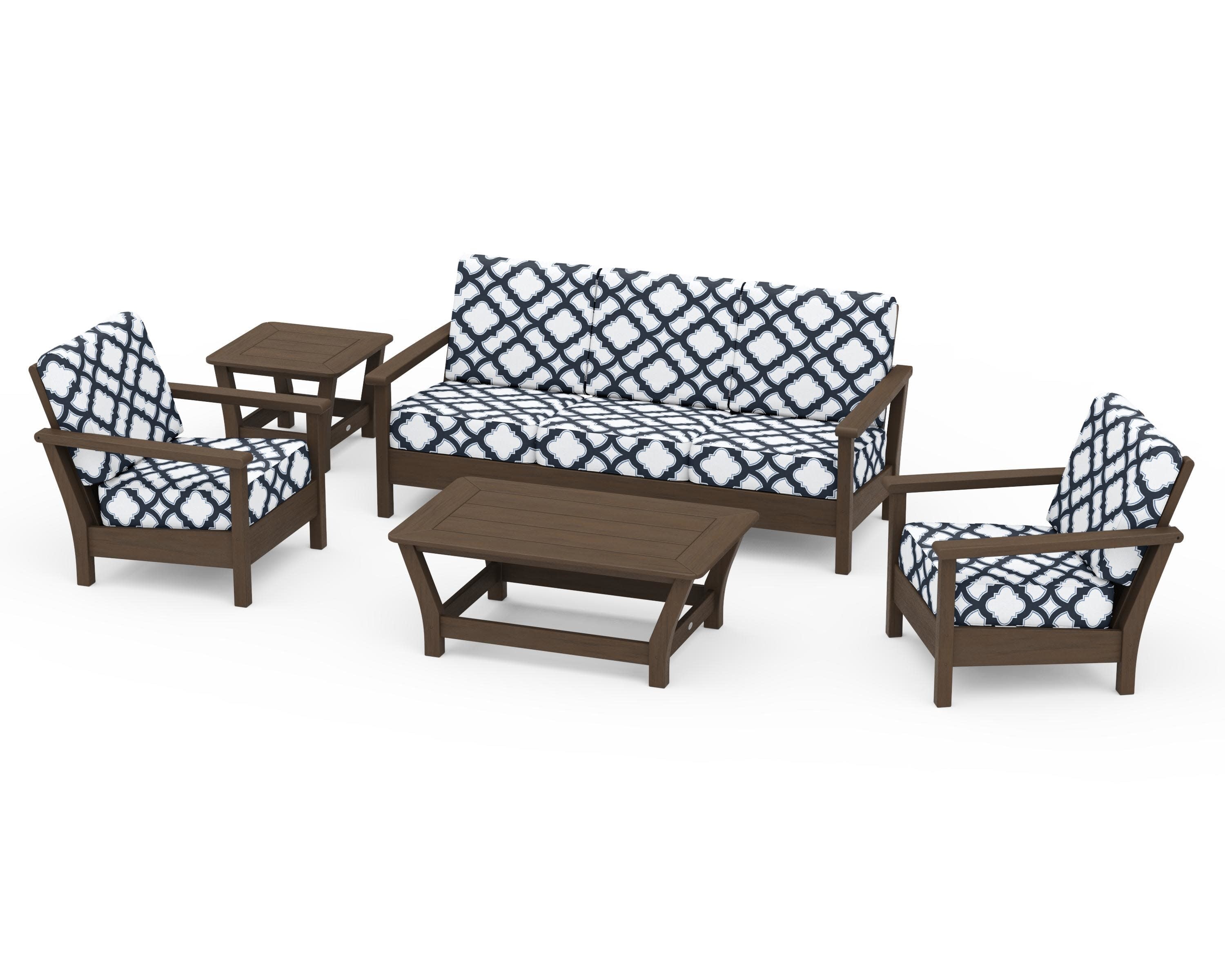 Harbour 5-Piece Deep Seating Set in Kona / Trellis Marine Indigo