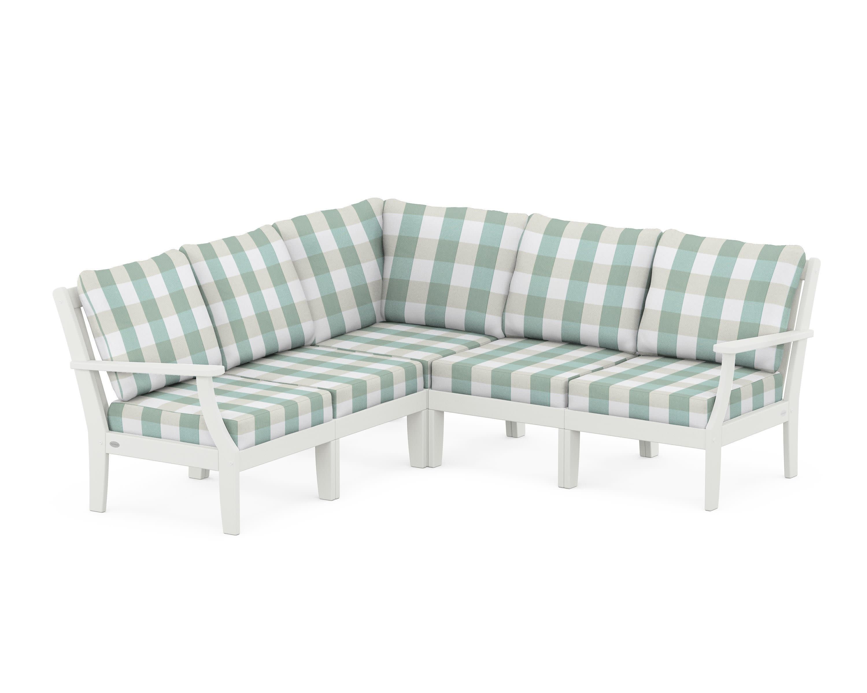 Braxton Modular 5-Piece Deep Seating Set in Vintage White / Buffalo Plaid Glacier Spa