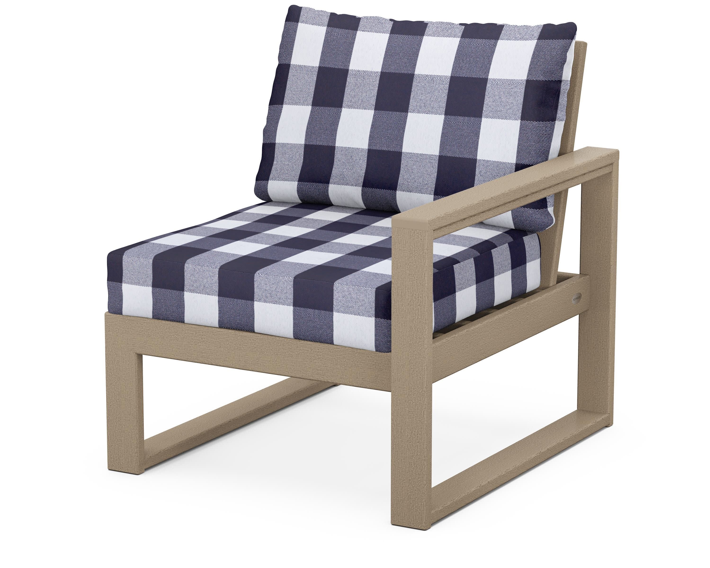 EDGE Modular Right Arm Chair in Vintage Sahara / Buffalo Plaid Navy