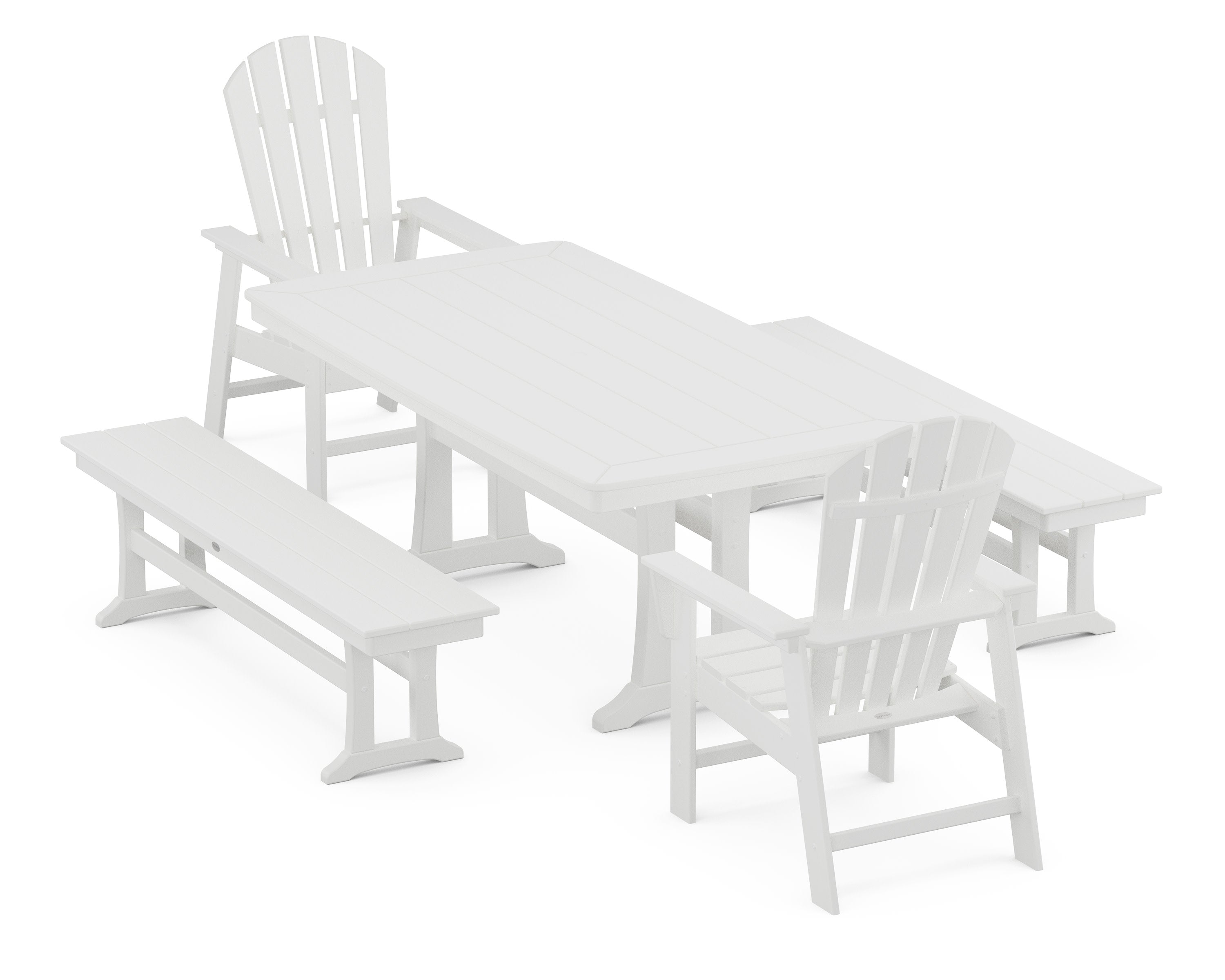 South Beach 5-Piece Dining Set with Trestle Legs in White