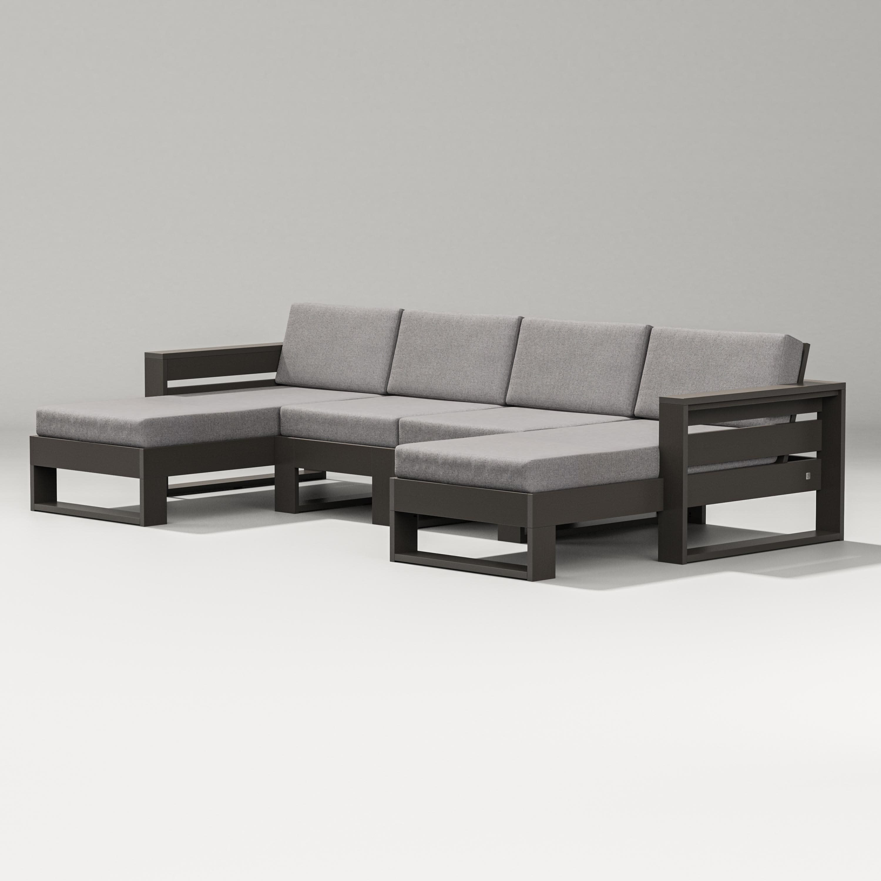 Latitude Double Chaise Sectional in Vintage Coffee / Grey Mist
