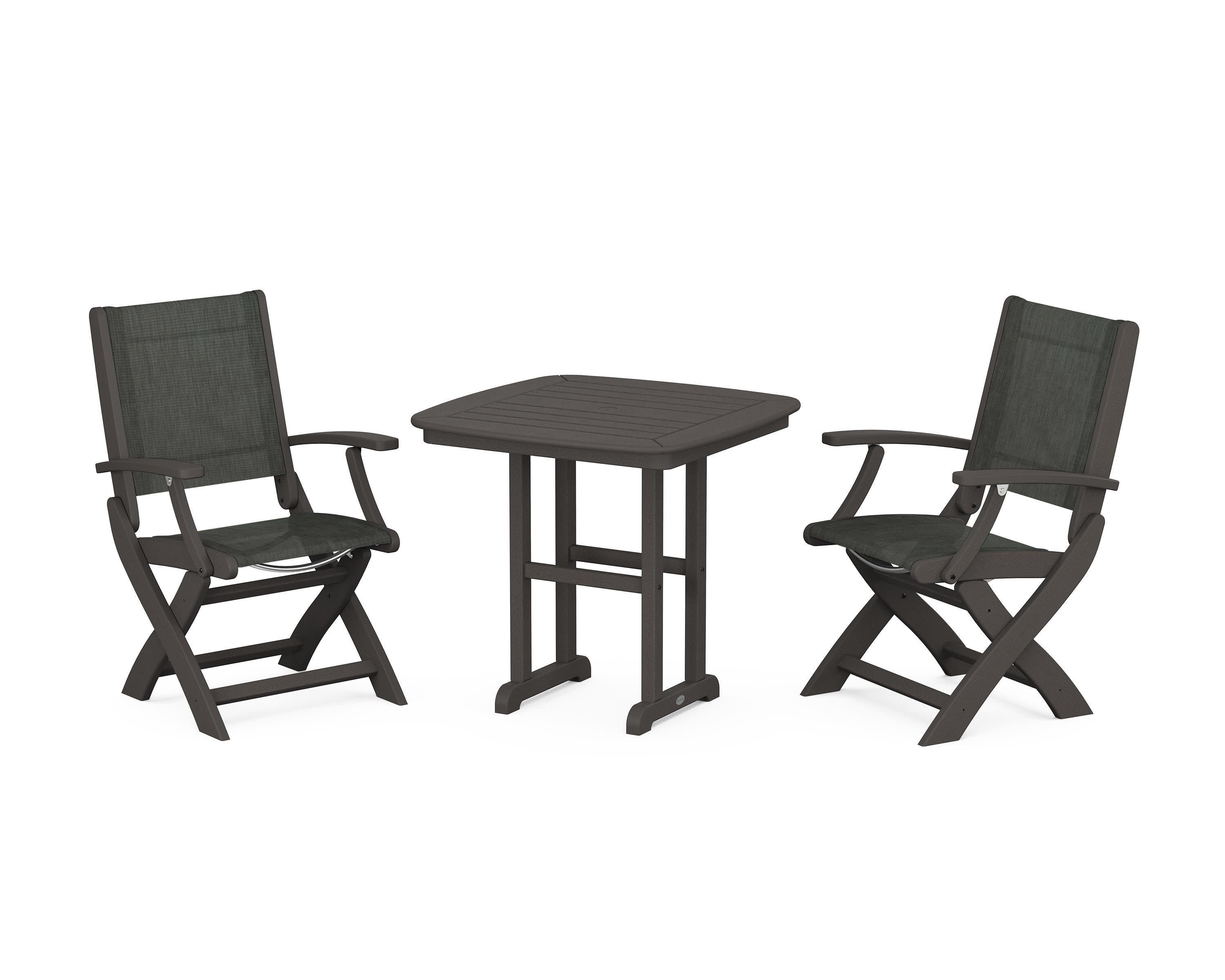 Coastal Folding Chair 3-Piece Dining Set in Vintage Coffee / Ember Sling
