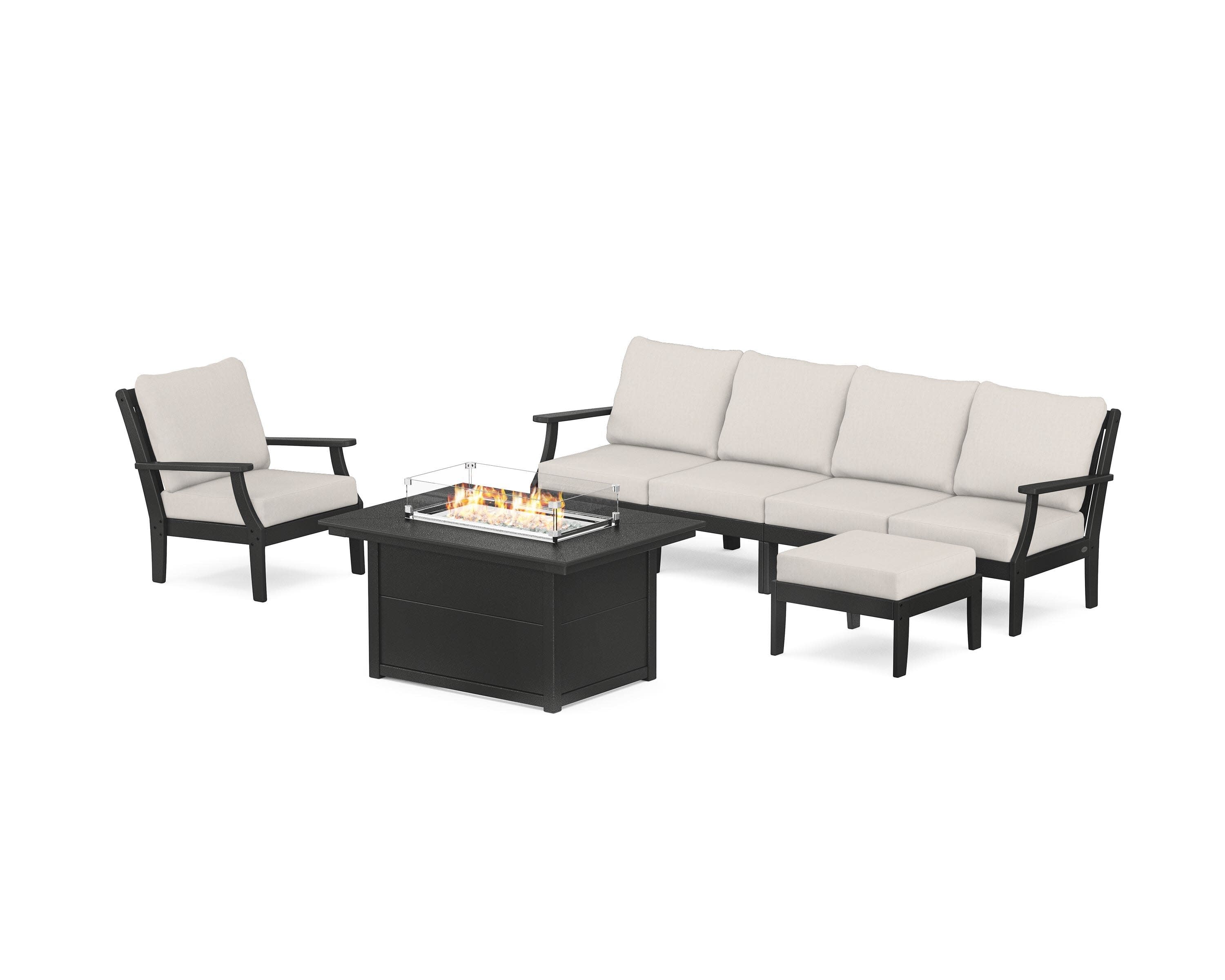 Braxton Sectional Lounge and Fire Pit Set in Black / Cast Ash