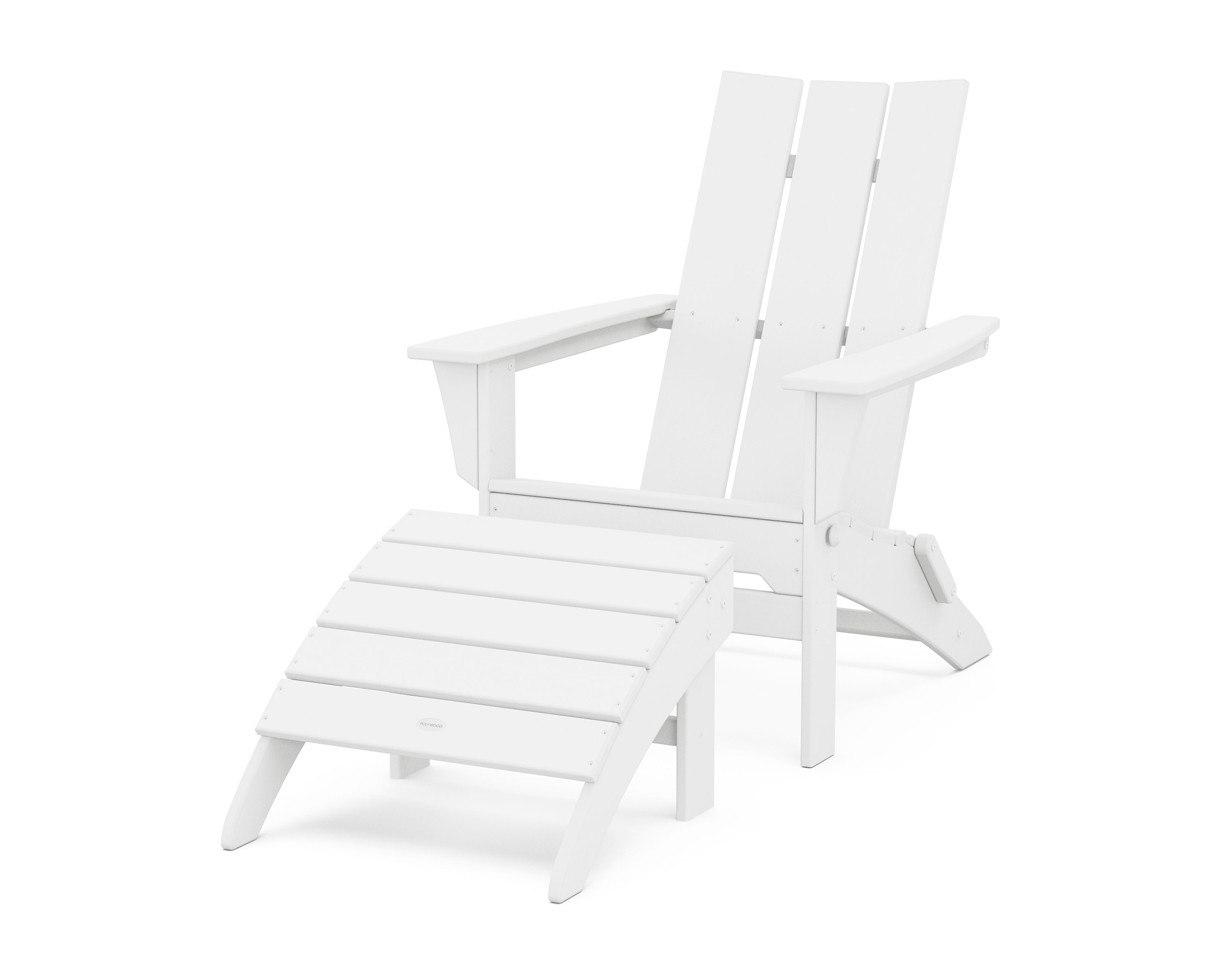 Modern Folding Adirondack Chair 2-Piece Set with Ottoman in White