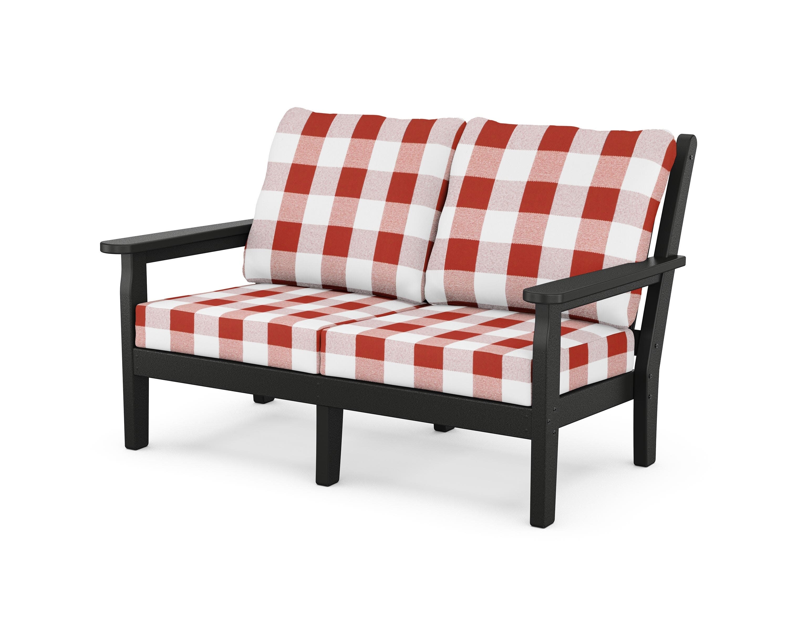 Chippendale Deep Seating Loveseat in Black / Buffalo Plaid Crimson