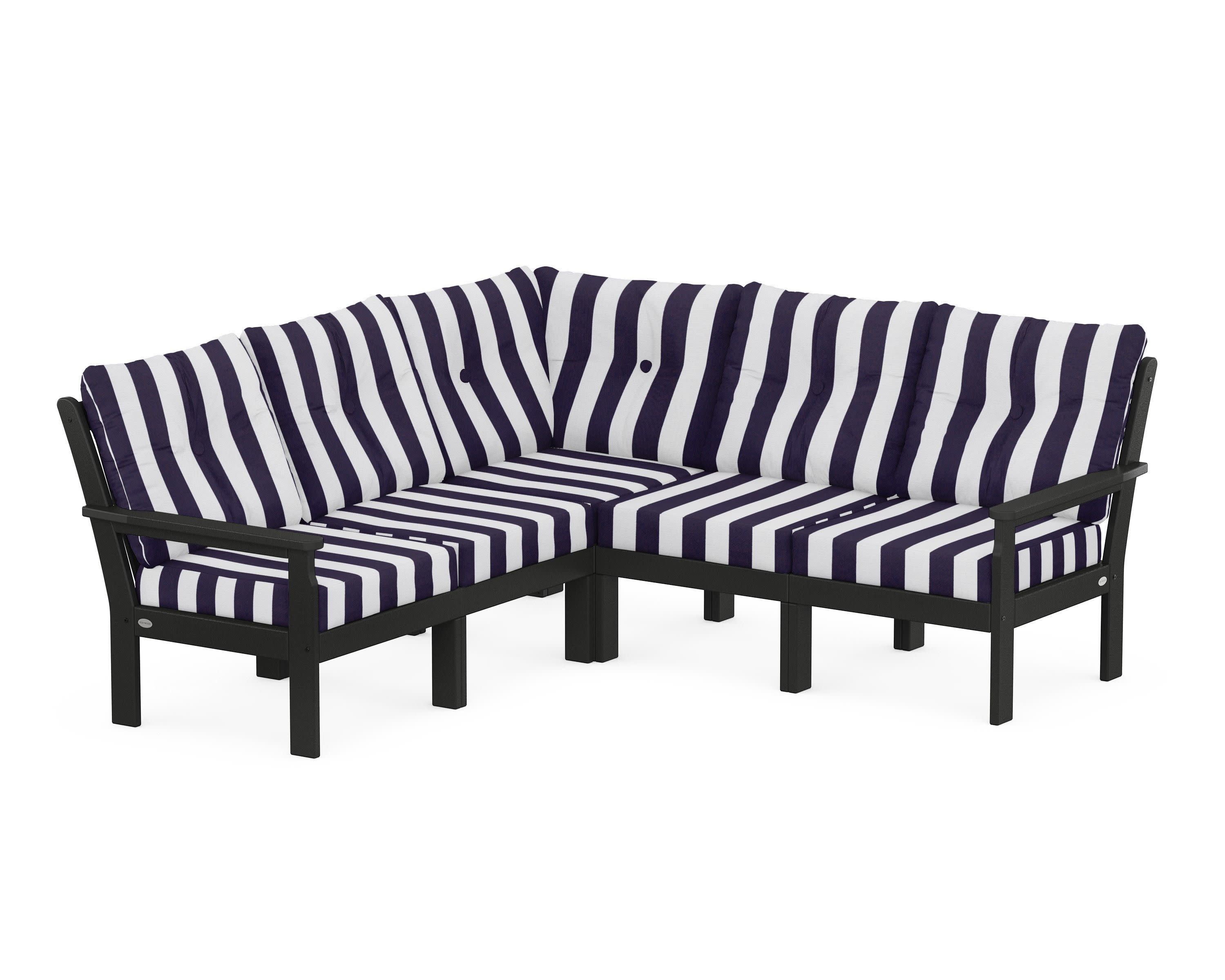 Vineyard 5-Piece Sectional in Black / Cabana Stripe Navy