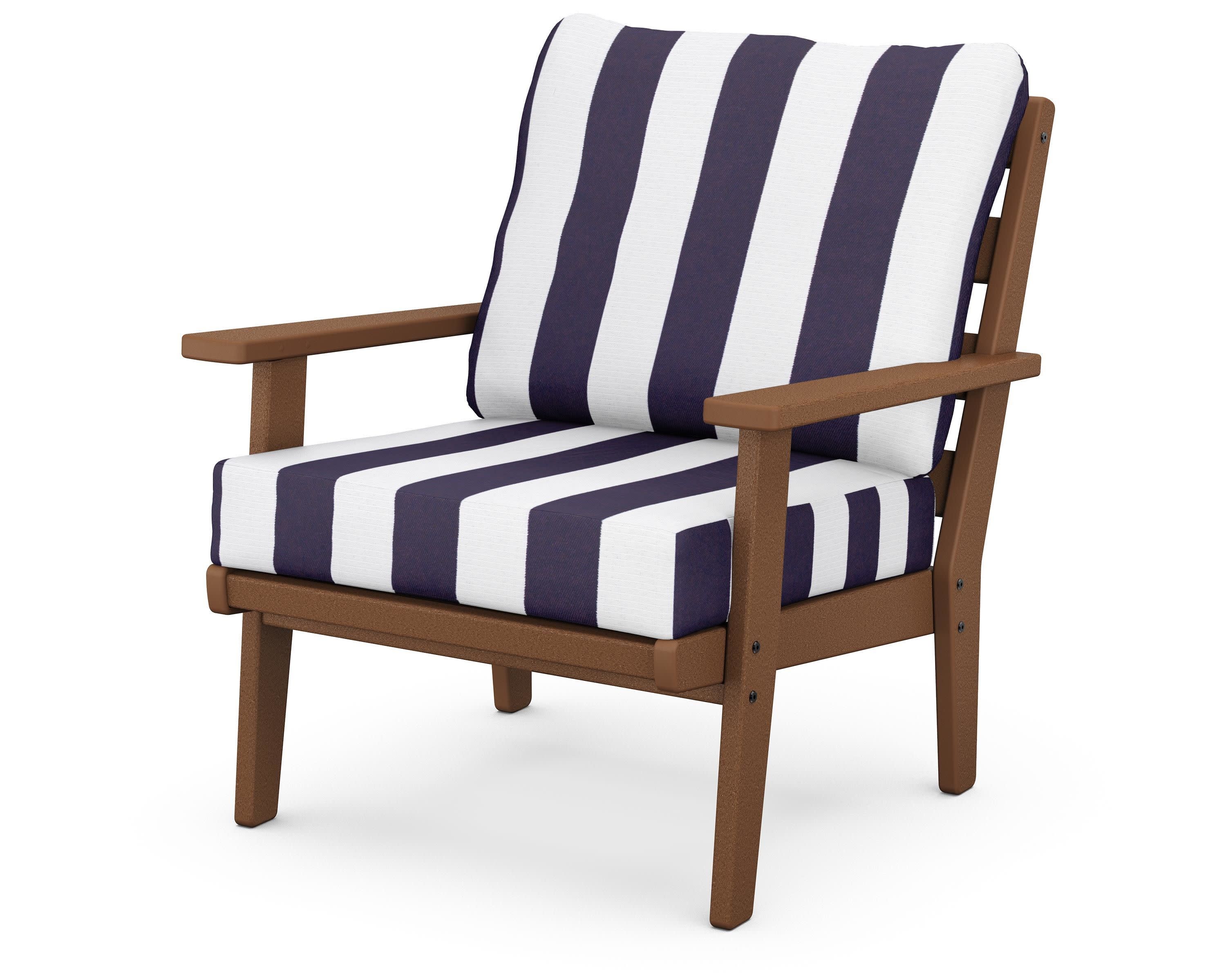 Grant Park Deep Seating Chair in Teak / Cabana Stripe Navy