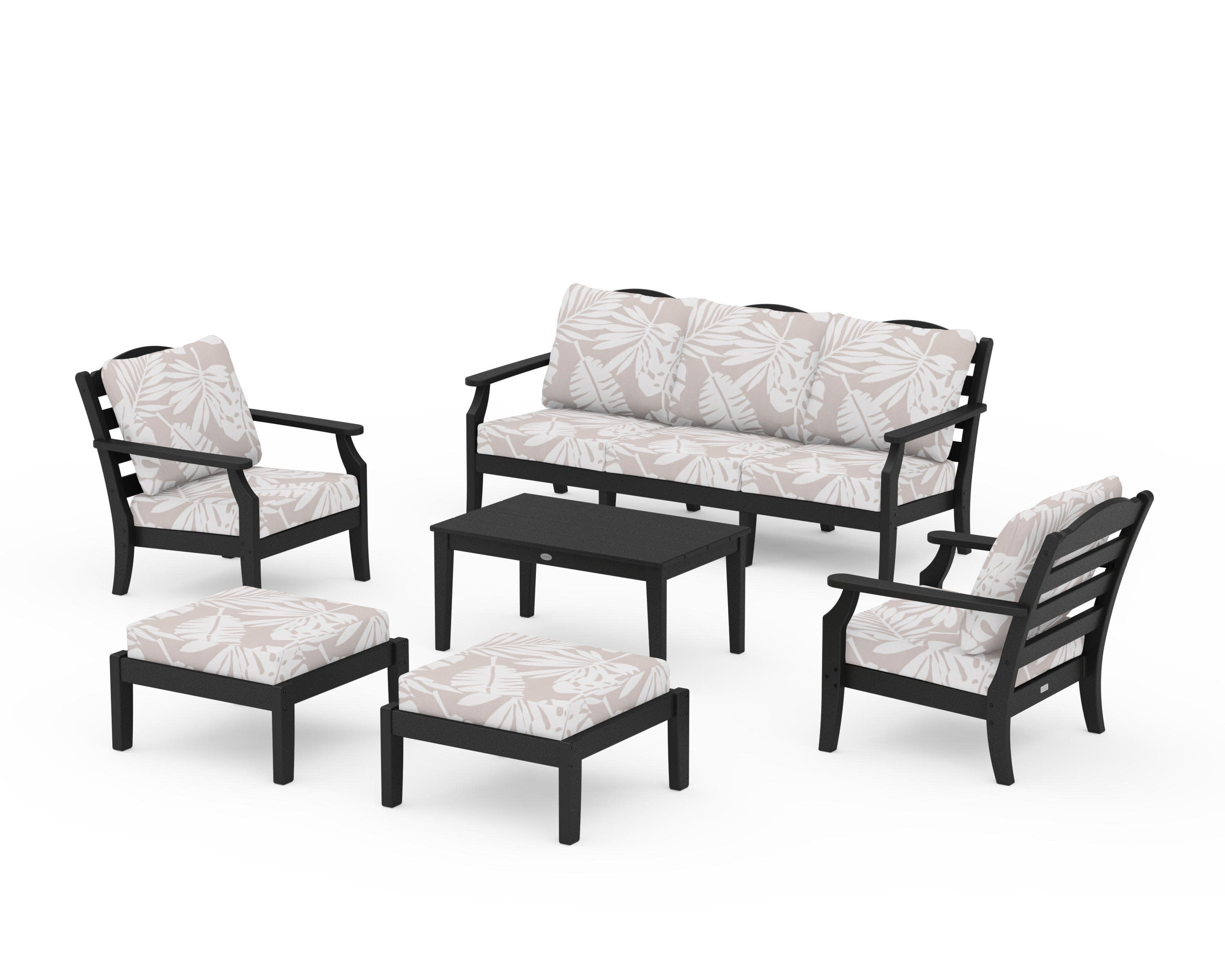 Savannah 6-Piece Lounge Sofa Set in Black / Leaf Dune Burlap