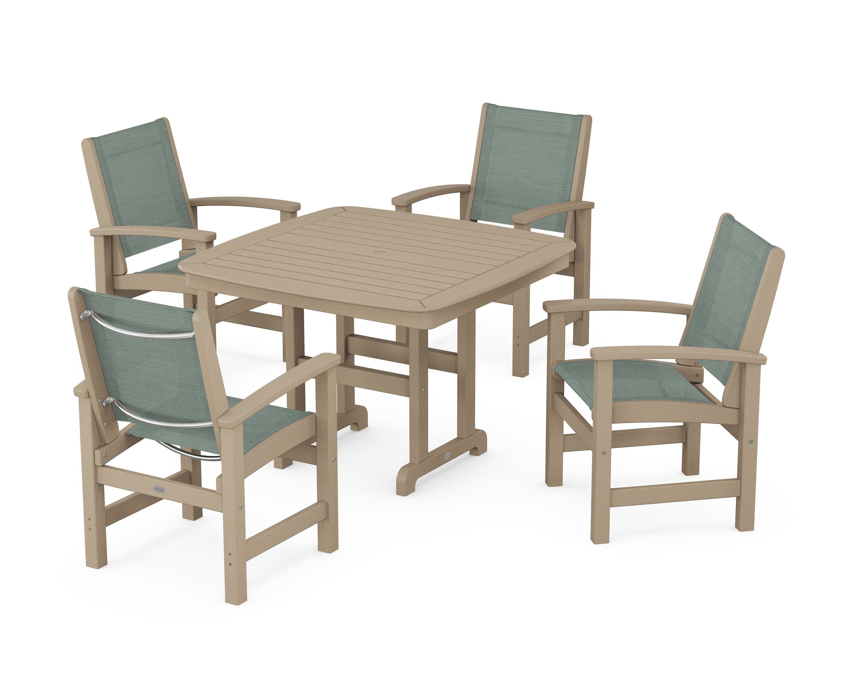 Coastal 5-Piece Dining Set in Vintage Sahara / Dupioni Sea Mist Sling