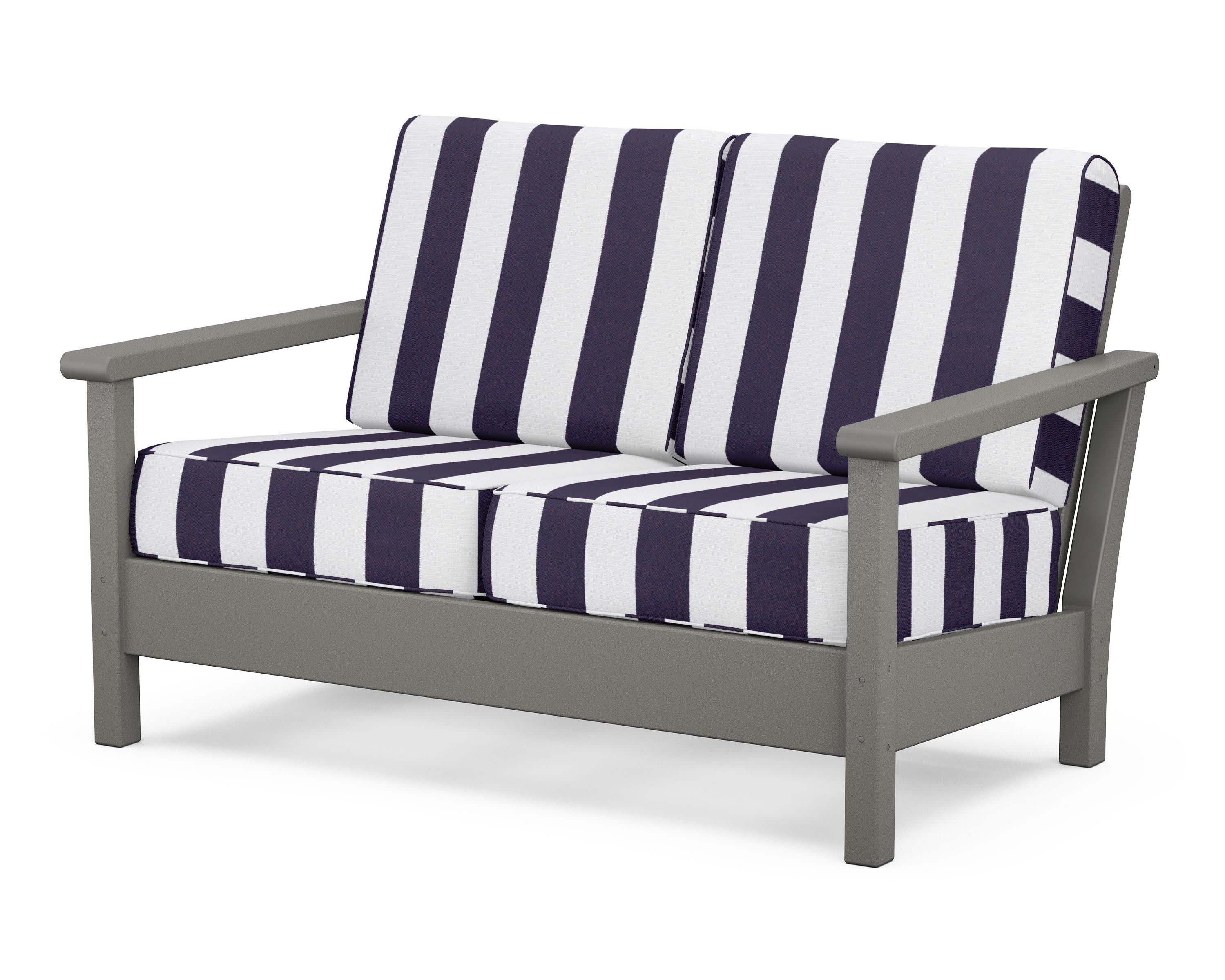 Harbour Deep Seating Loveseat in Slate Grey / Cabana Stripe Navy
