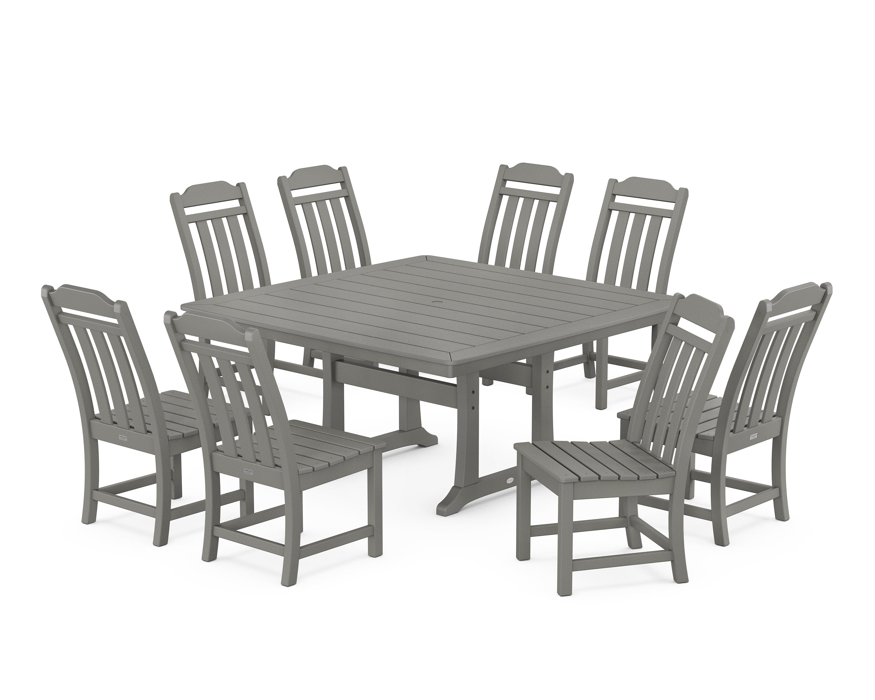 Cottage 9-Piece Square Side Chair Dining Set with Trestle Legs in Slate Grey