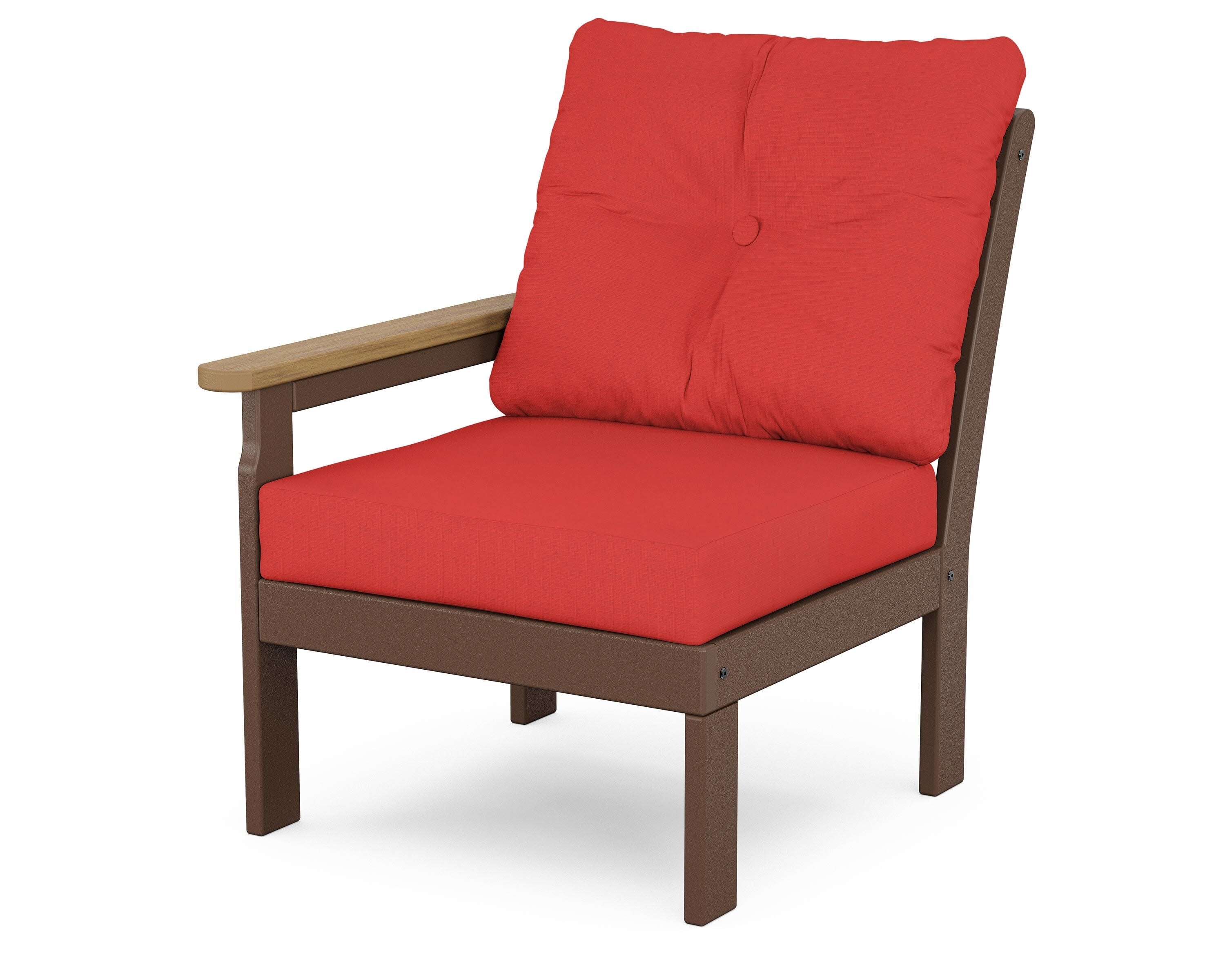 Vineyard Modular Left Arm Chair in Mahogany / Natural / Crimson Linen