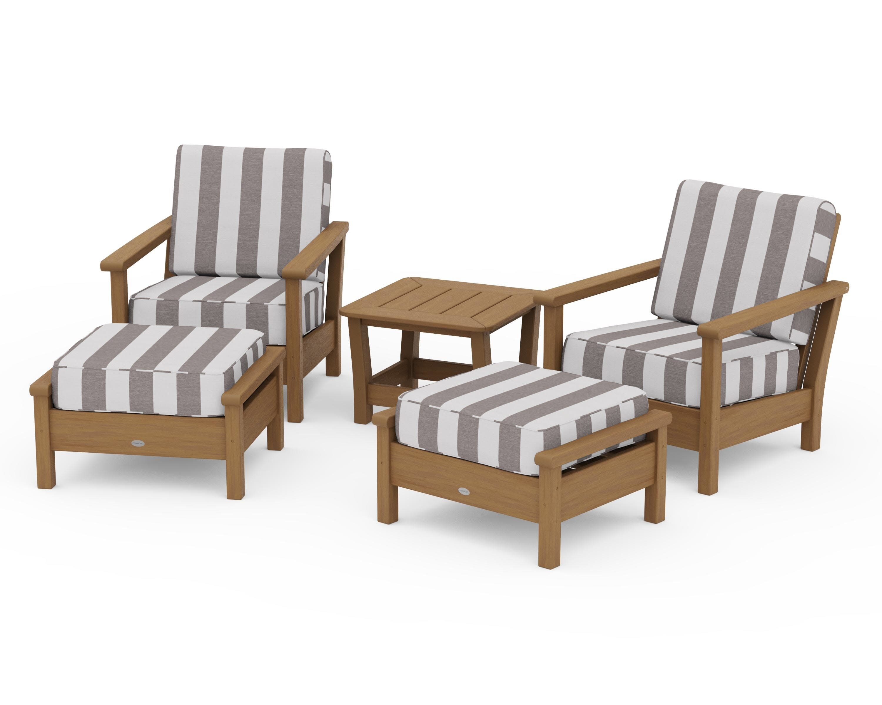Harbour 5-Piece Deep Seating Chair Set in Natural / Cabana Stripe Grey Mist