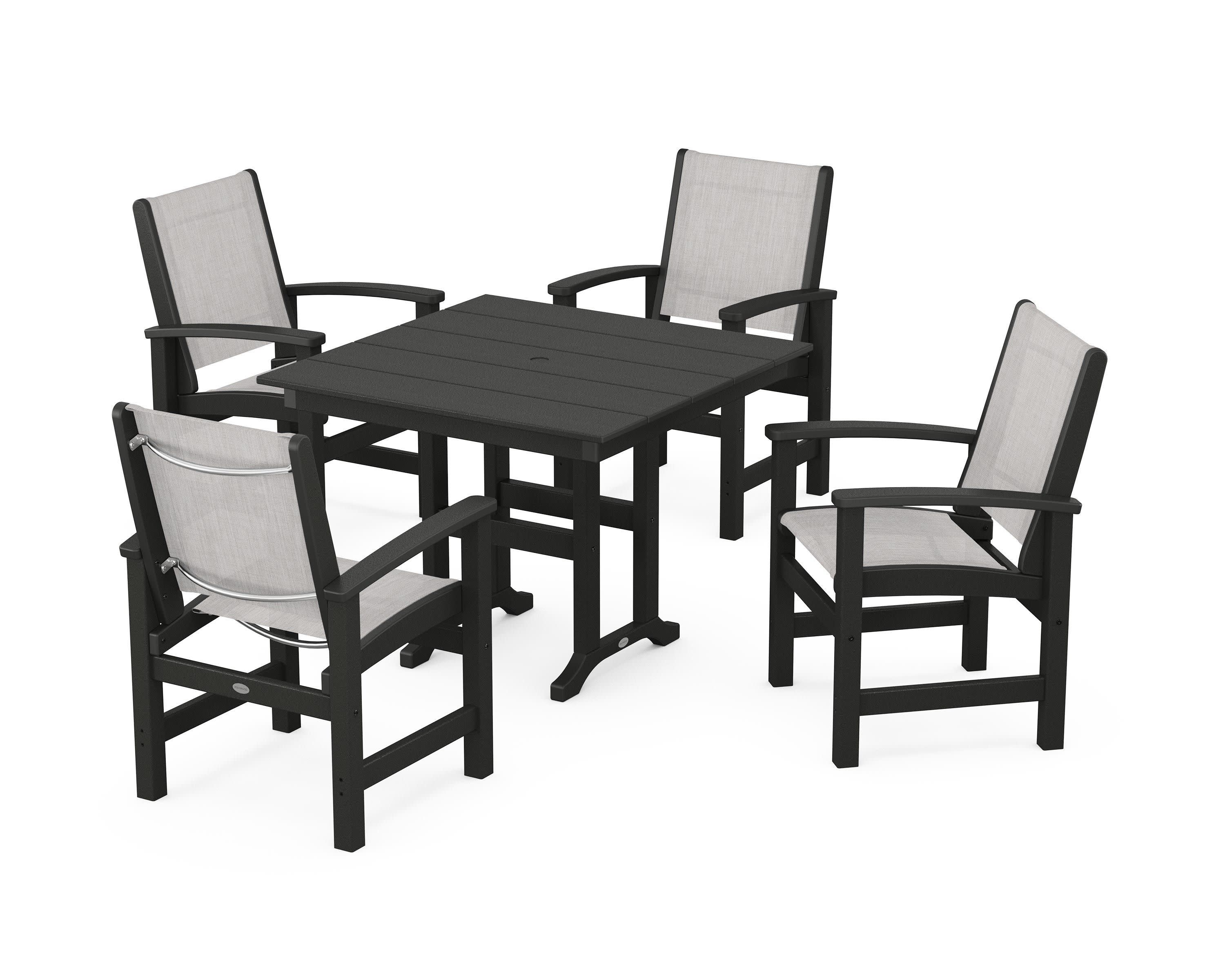 Coastal 5-Piece Farmhouse Dining Set in Black / Parchment Sling