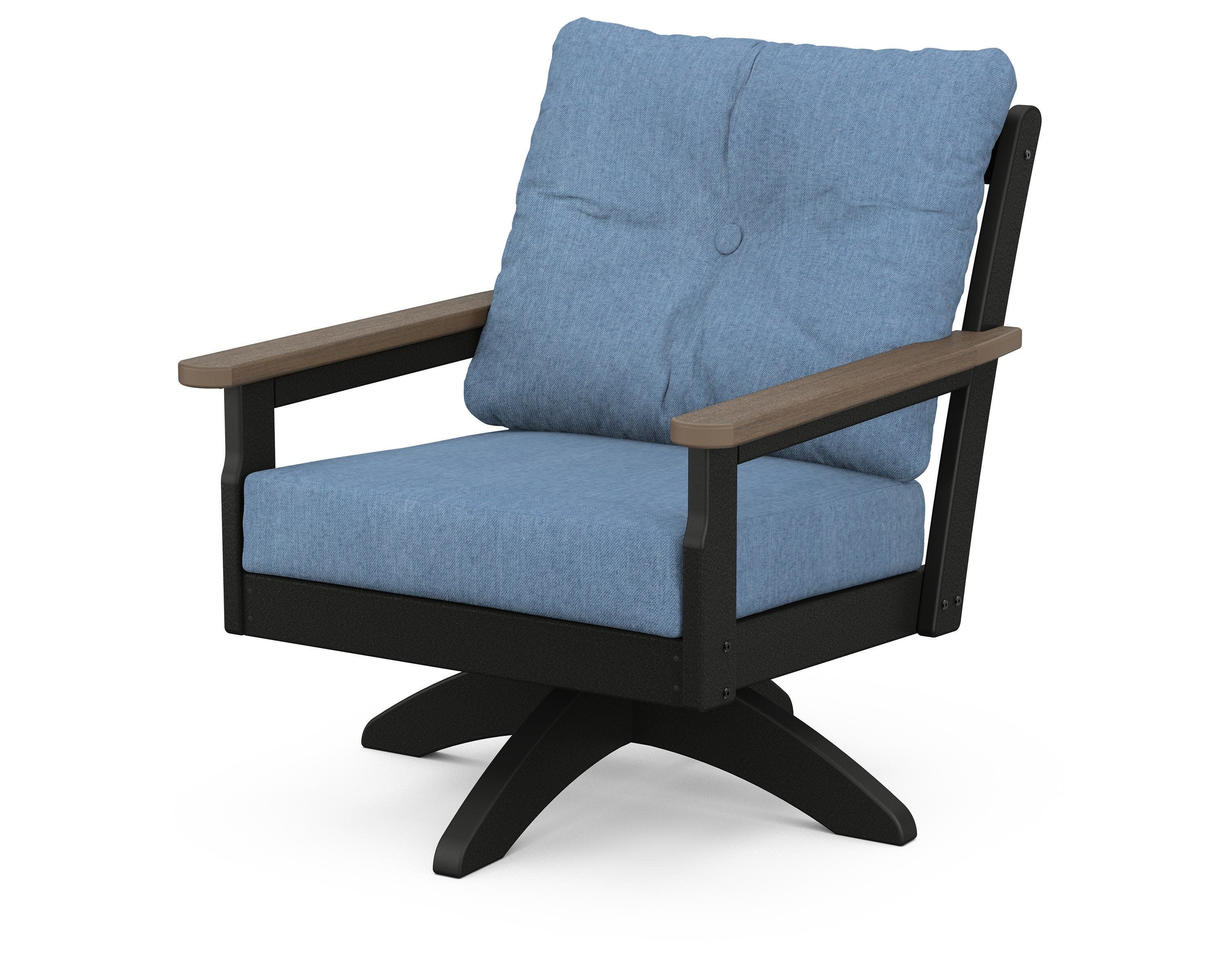 Vineyard Deep Seating Swivel Chair in Black / Kona / Sky Blue