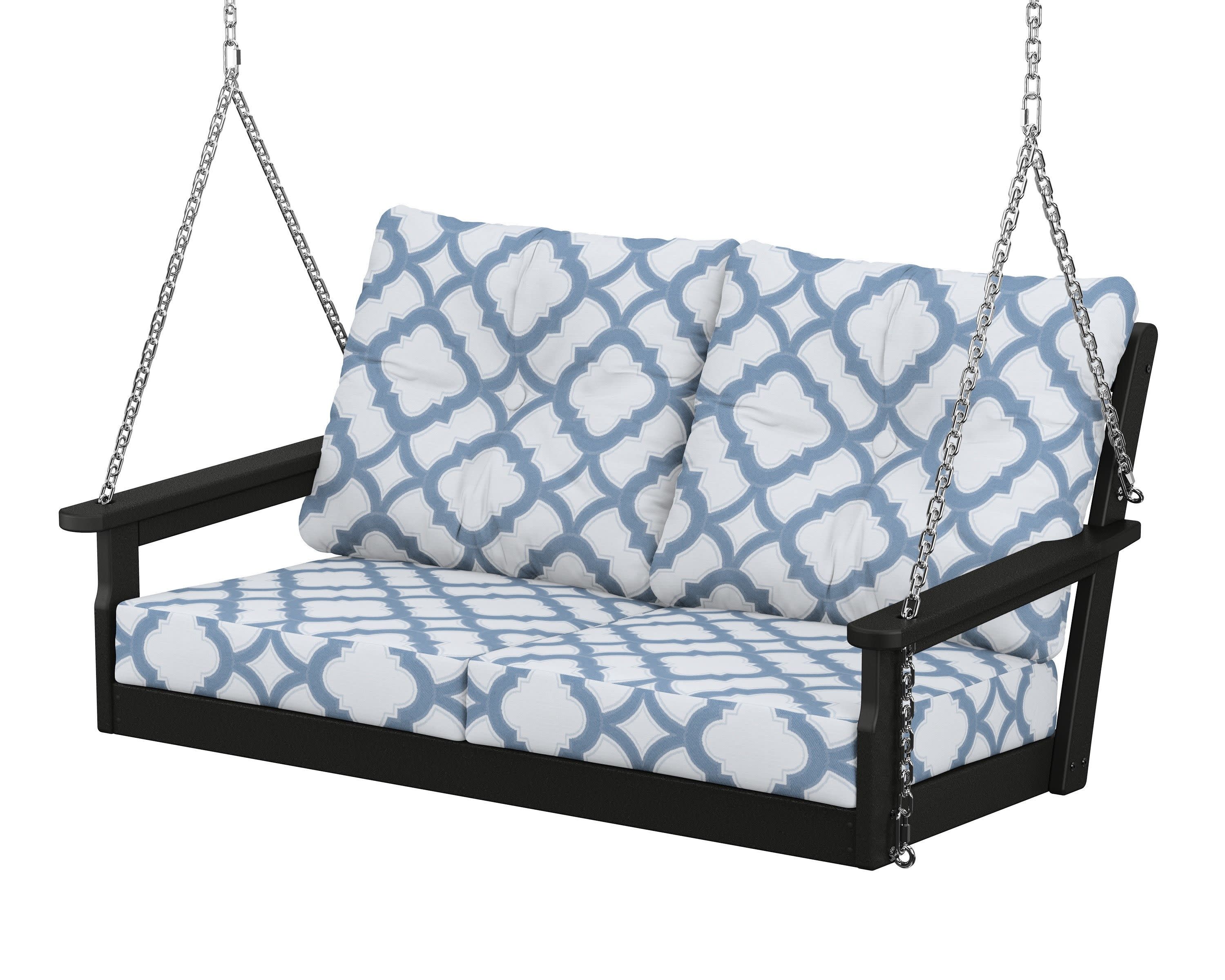 Vineyard Deep Seating Swing in Black / Trellis Sky Blue