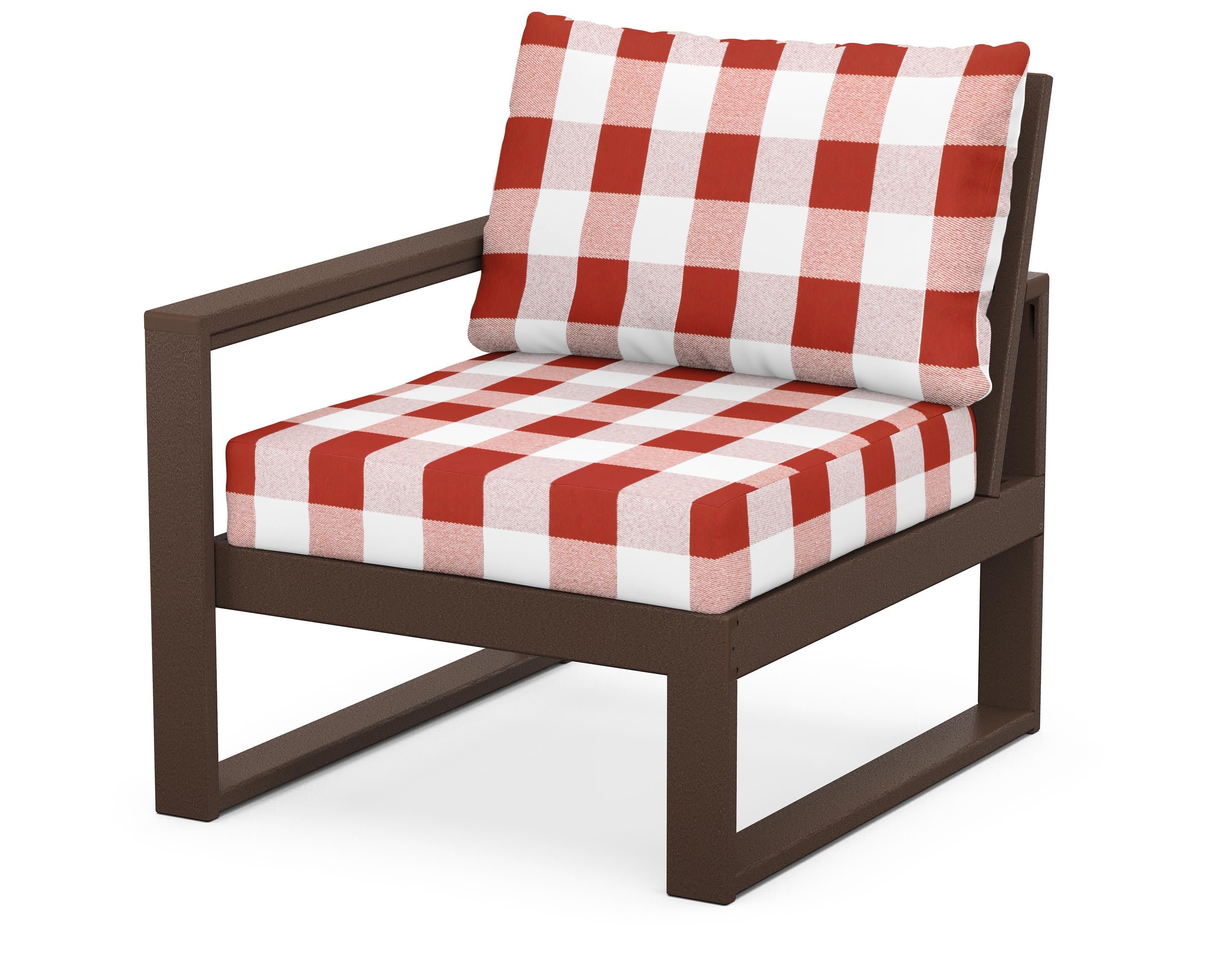 EDGE Modular Left Arm Chair in Mahogany / Buffalo Plaid Crimson
