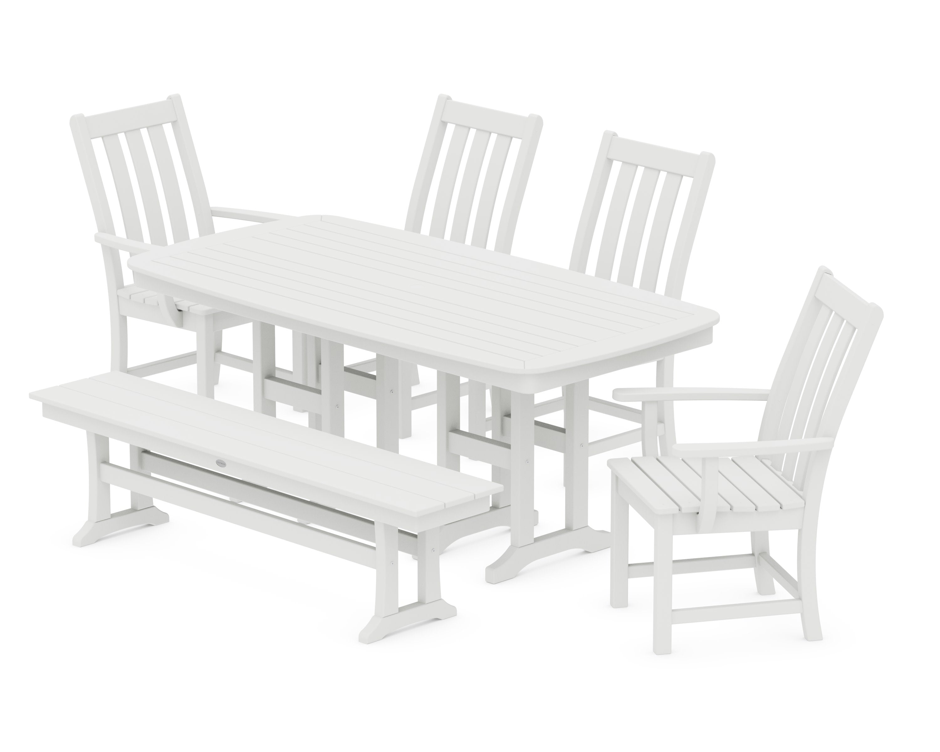 Vineyard 6-Piece Dining Set with Bench in White