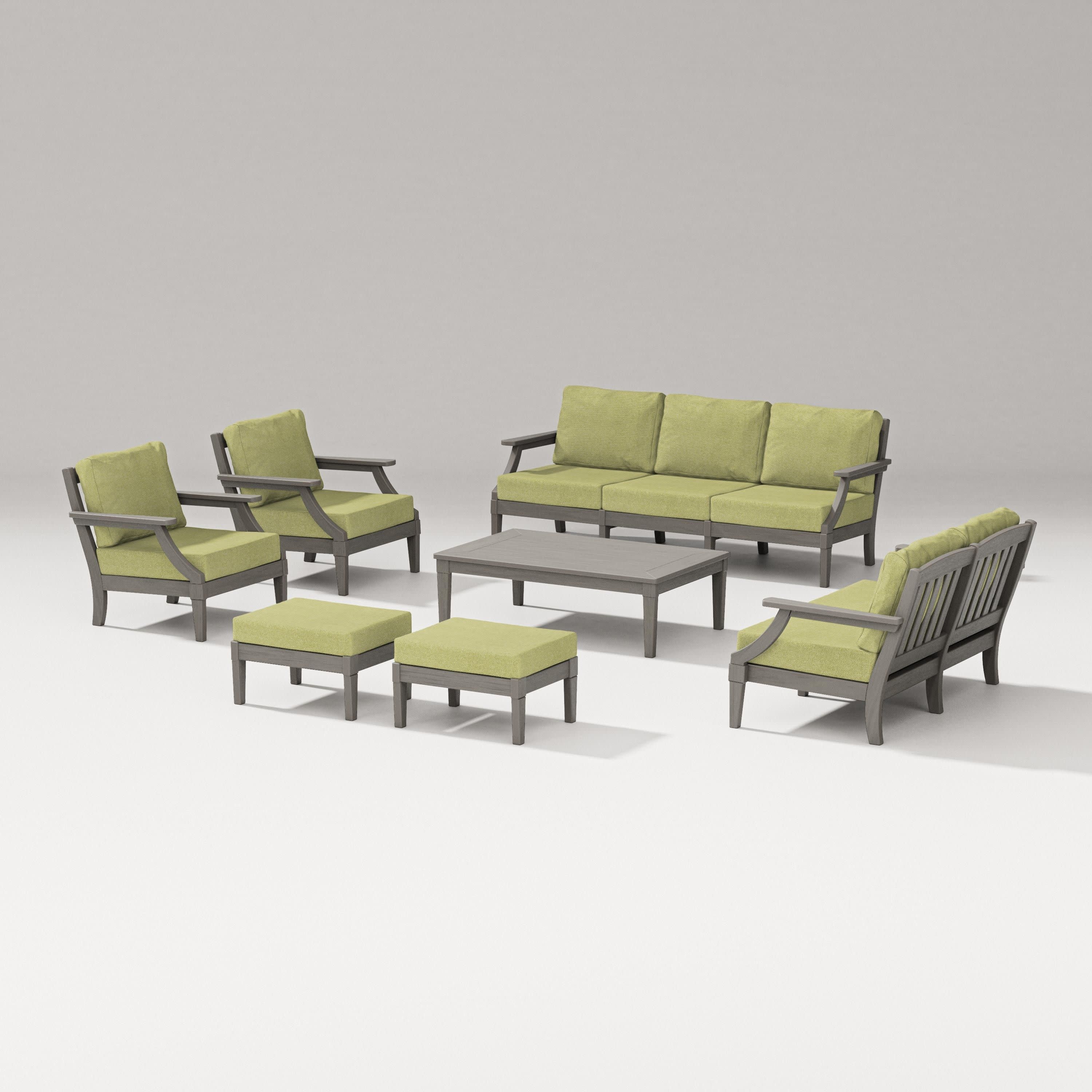 Estate 7-Piece Lounge Sofa Set in Driftwood / Chartreuse Boucle