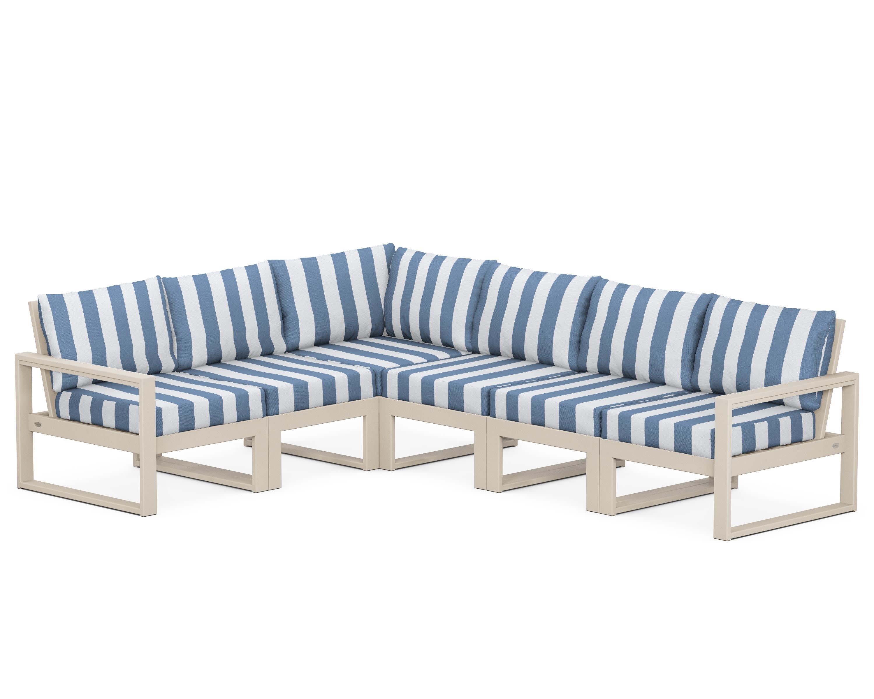 EDGE 6-Piece Modular Deep Seating Set in Sand / Cabana Stripe Sky Blue