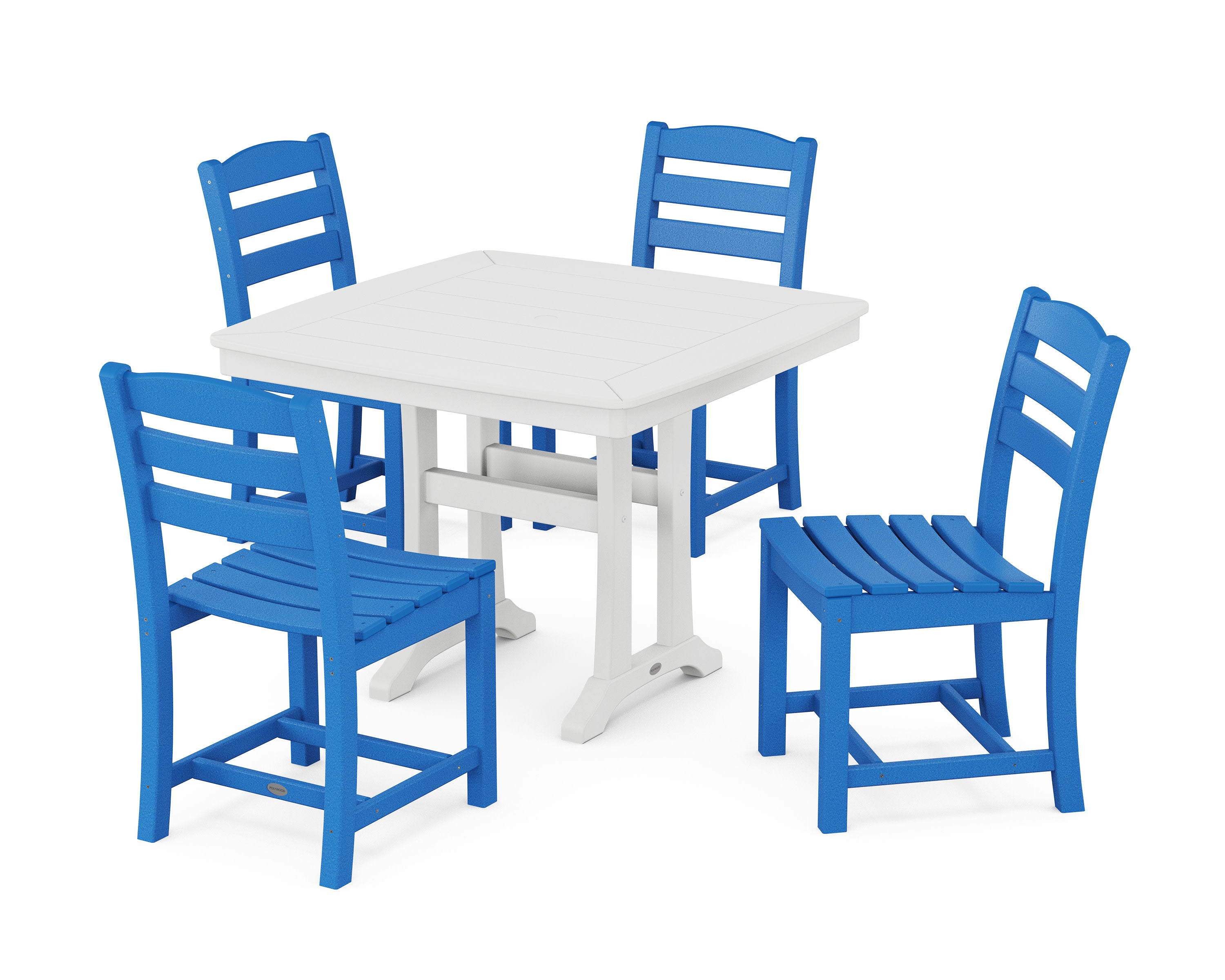 La Casa Caf Side Chair 5-Piece Dining Set with Trestle Legs in Pacific Blue / White