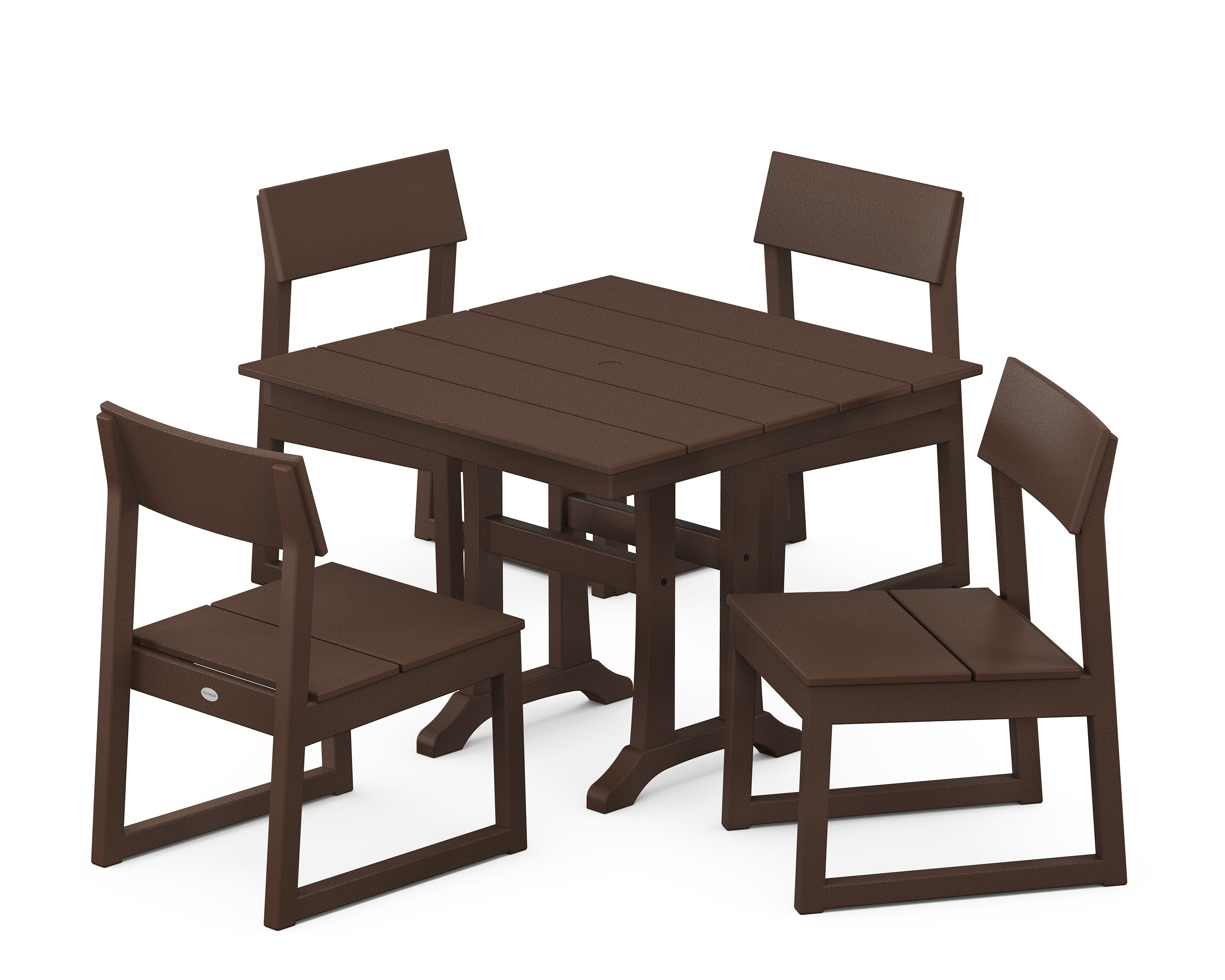 EDGE 5-Piece Farmhouse Trestle Side Chair Dining Set in Mahogany
