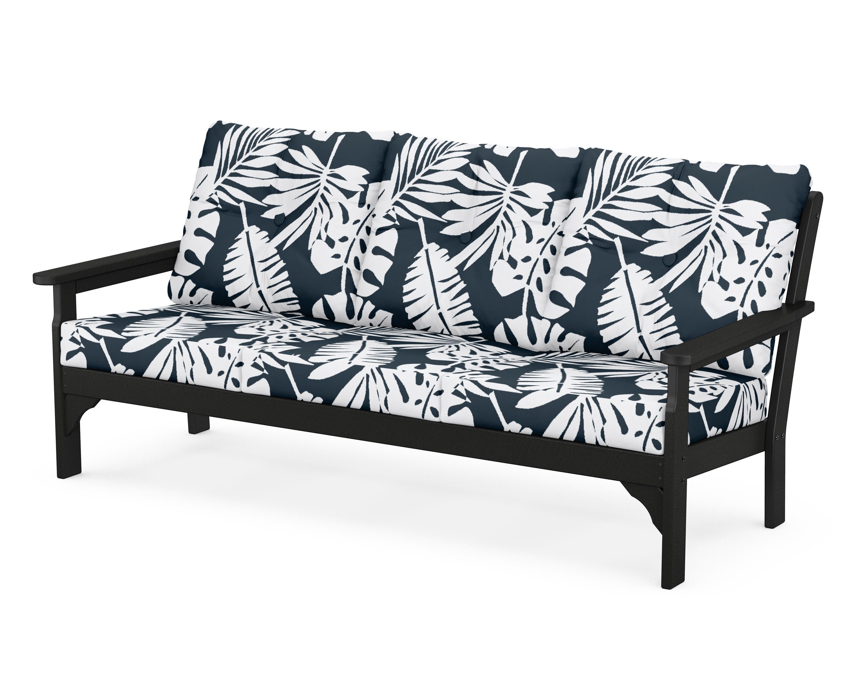 Vineyard Deep Seating Sofa in Black / Leaf Marine Indigo