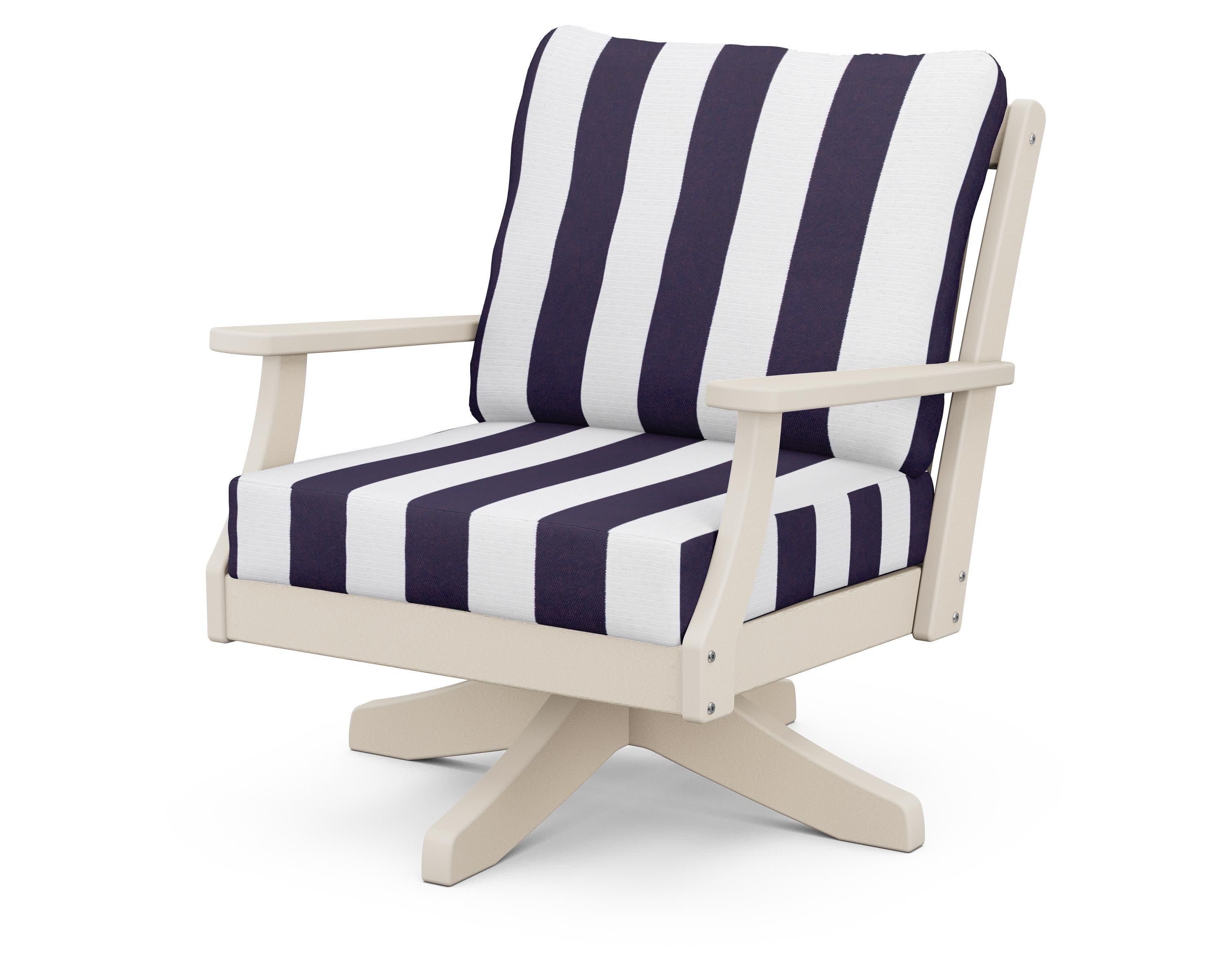 Braxton Deep Seating Swivel Chair in Sand / Cabana Stripe Navy
