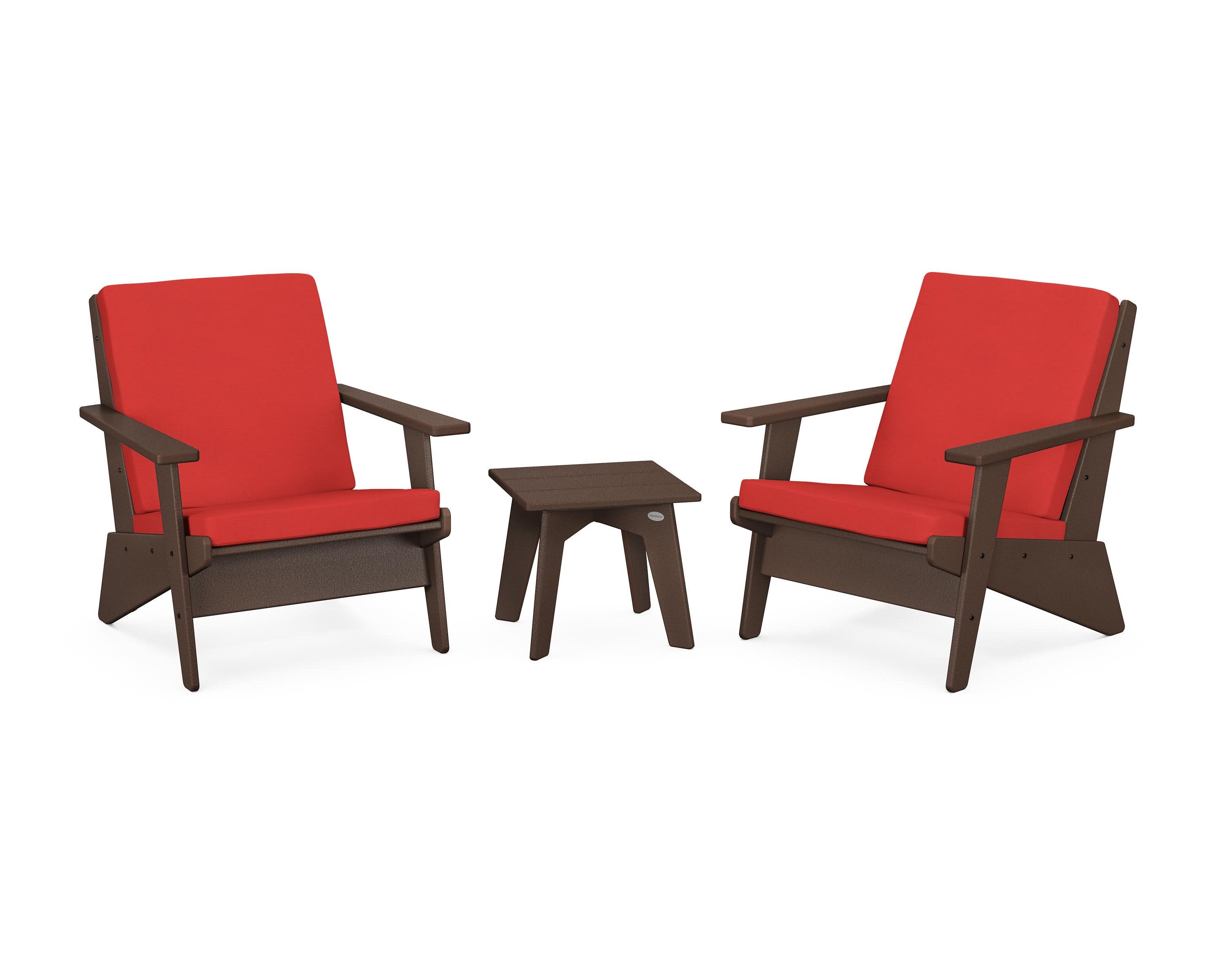 Riviera Modern Lounge 3-Piece Set in Mahogany / Crimson Linen