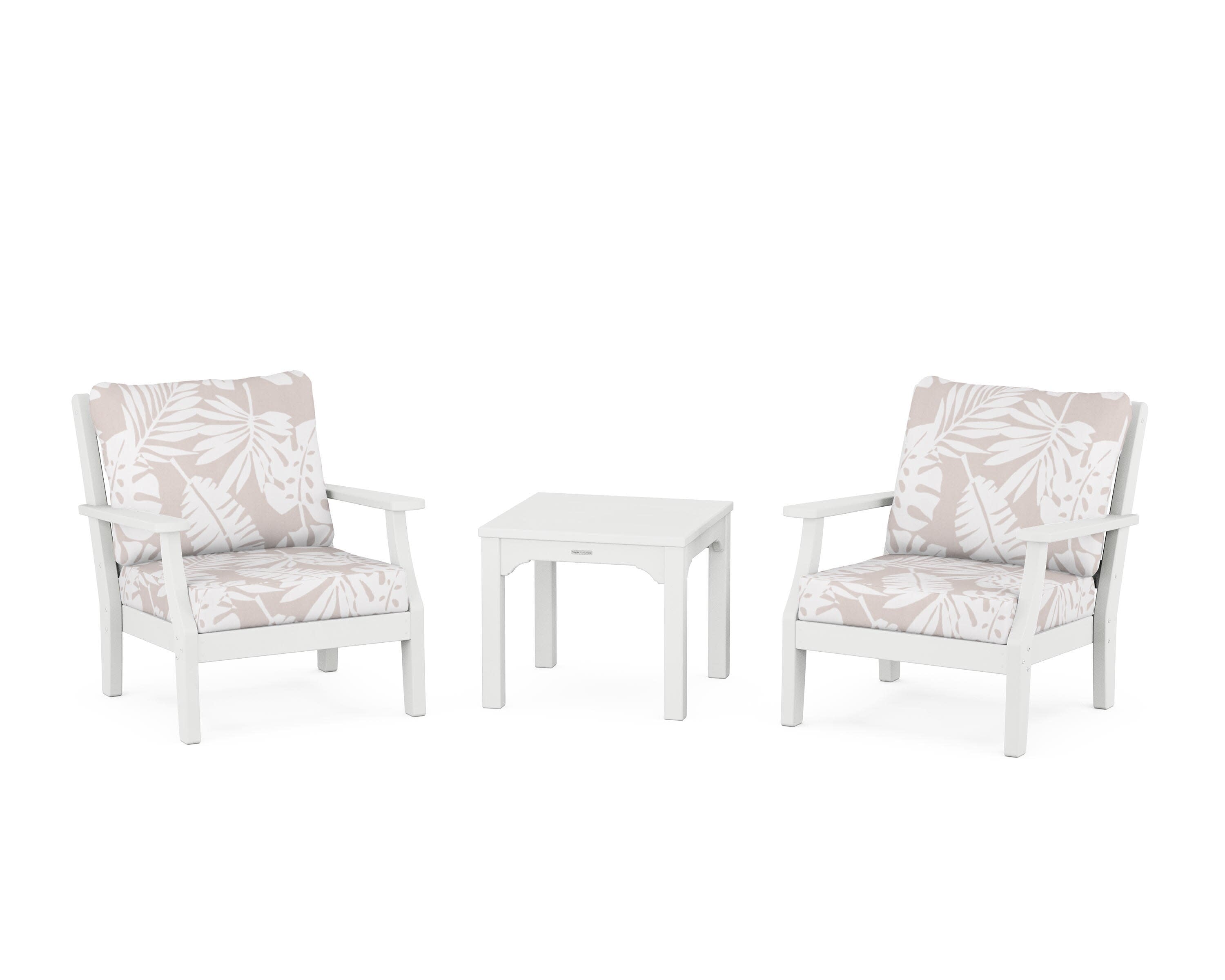 Chinoiserie 3-Piece Deep Seating Set in White / Leaf Dune Burlap
