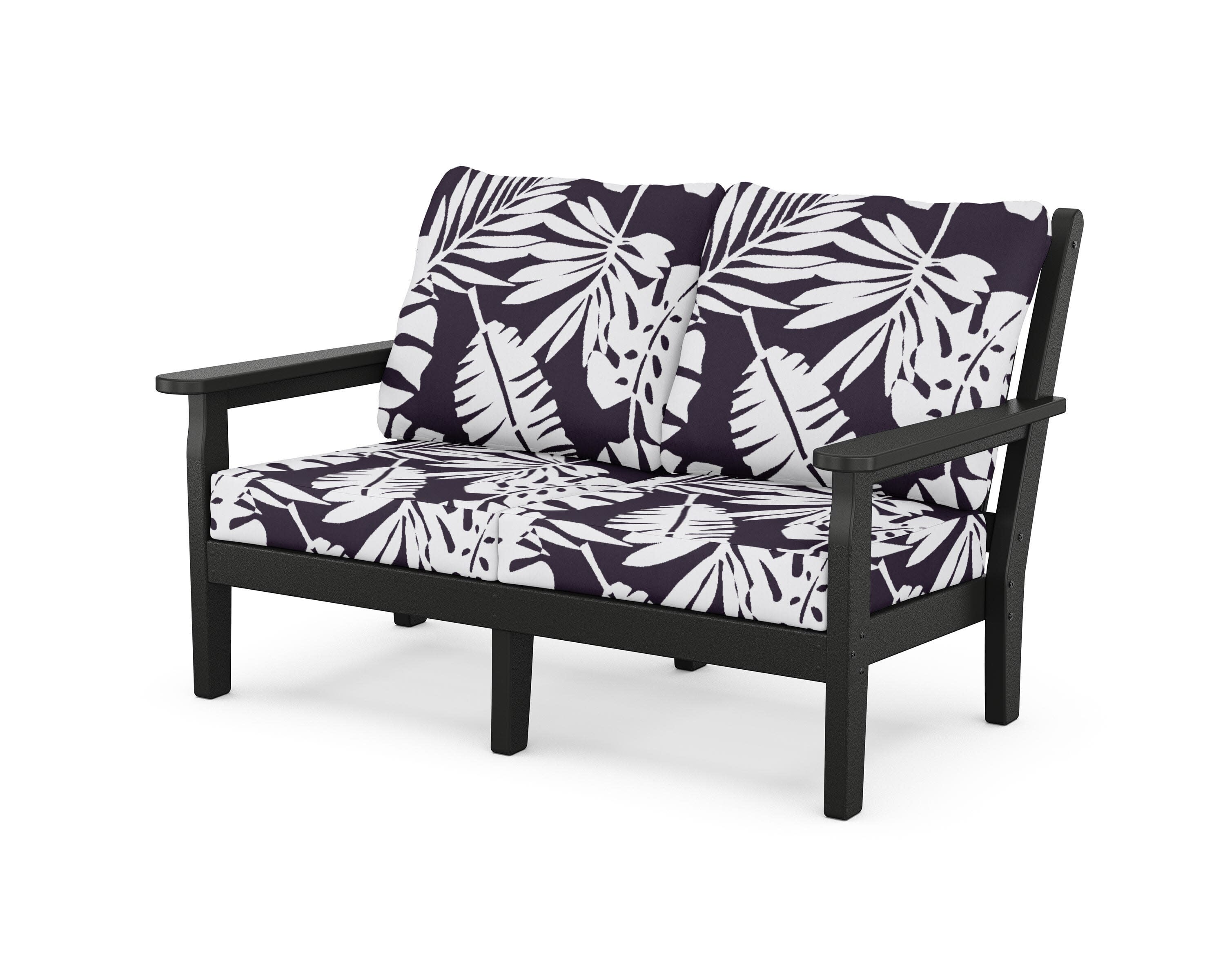 Chippendale Deep Seating Loveseat in Black / Leaf Navy