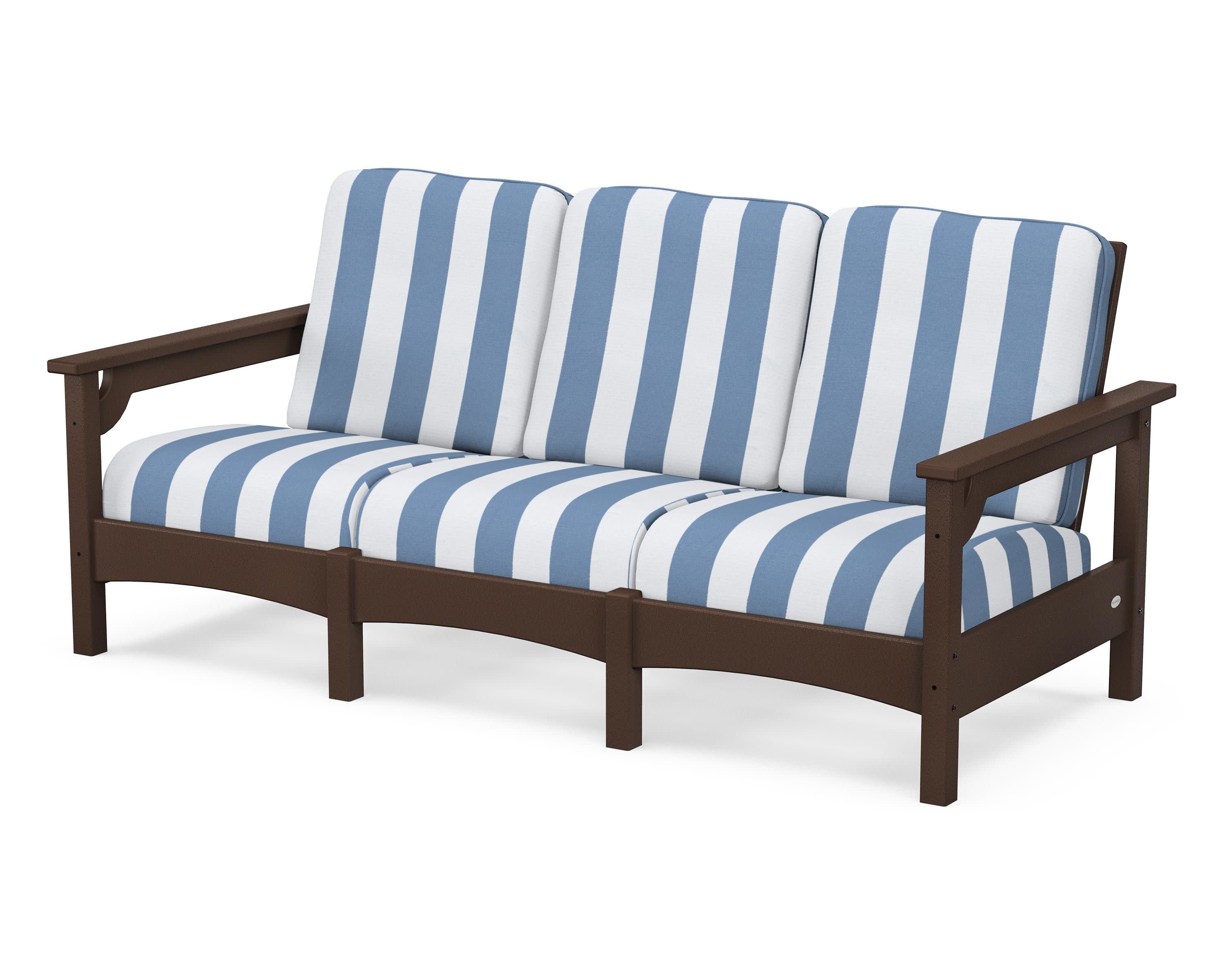Club Sofa in Mahogany / Cabana Stripe Sky Blue