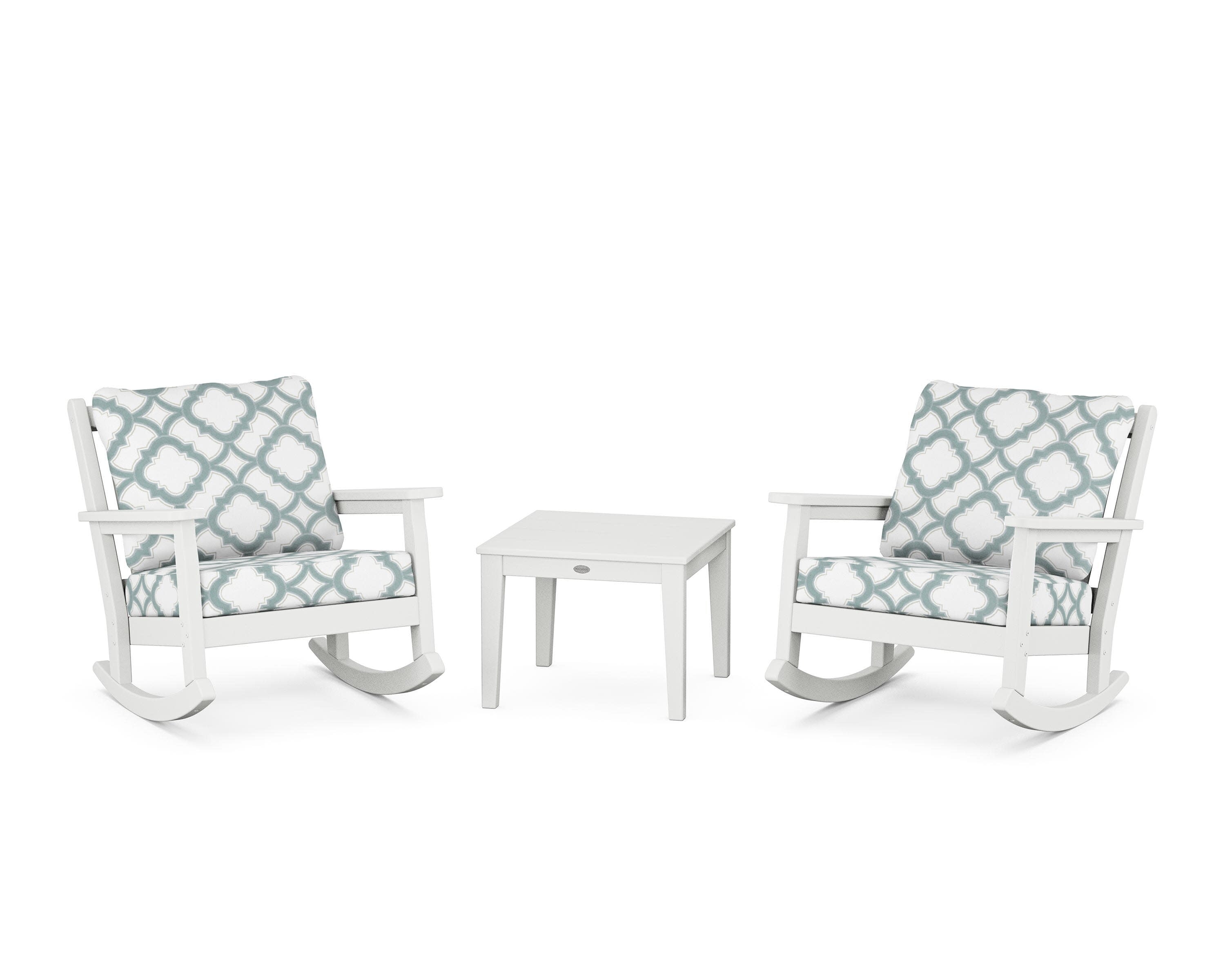 Chippendale 3-Piece Deep Seating Rocker Set in White / Trellis Glacier Spa