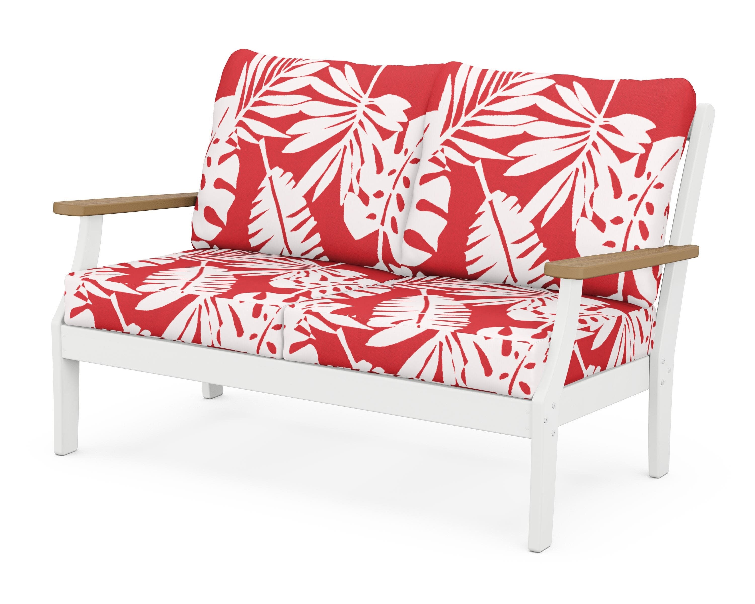 Braxton Deep Seating Loveseat in White / Natural / Leaf Crimson
