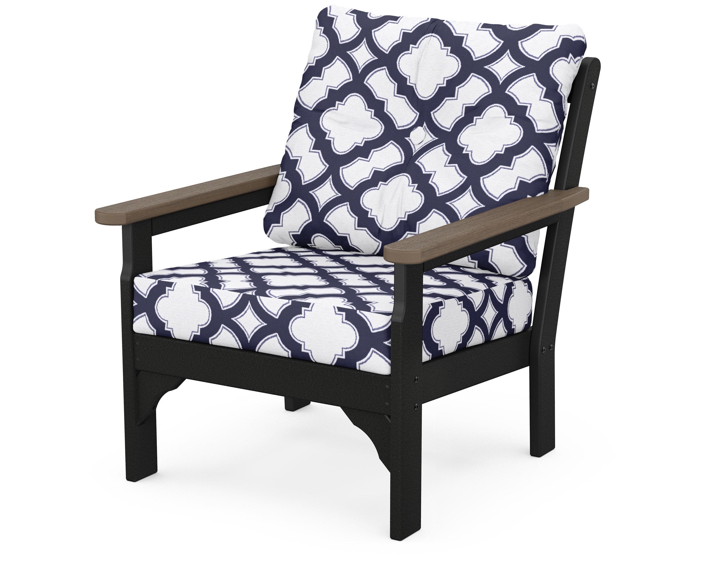 Vineyard Deep Seating Chair in Black / Kona / Trellis Navy