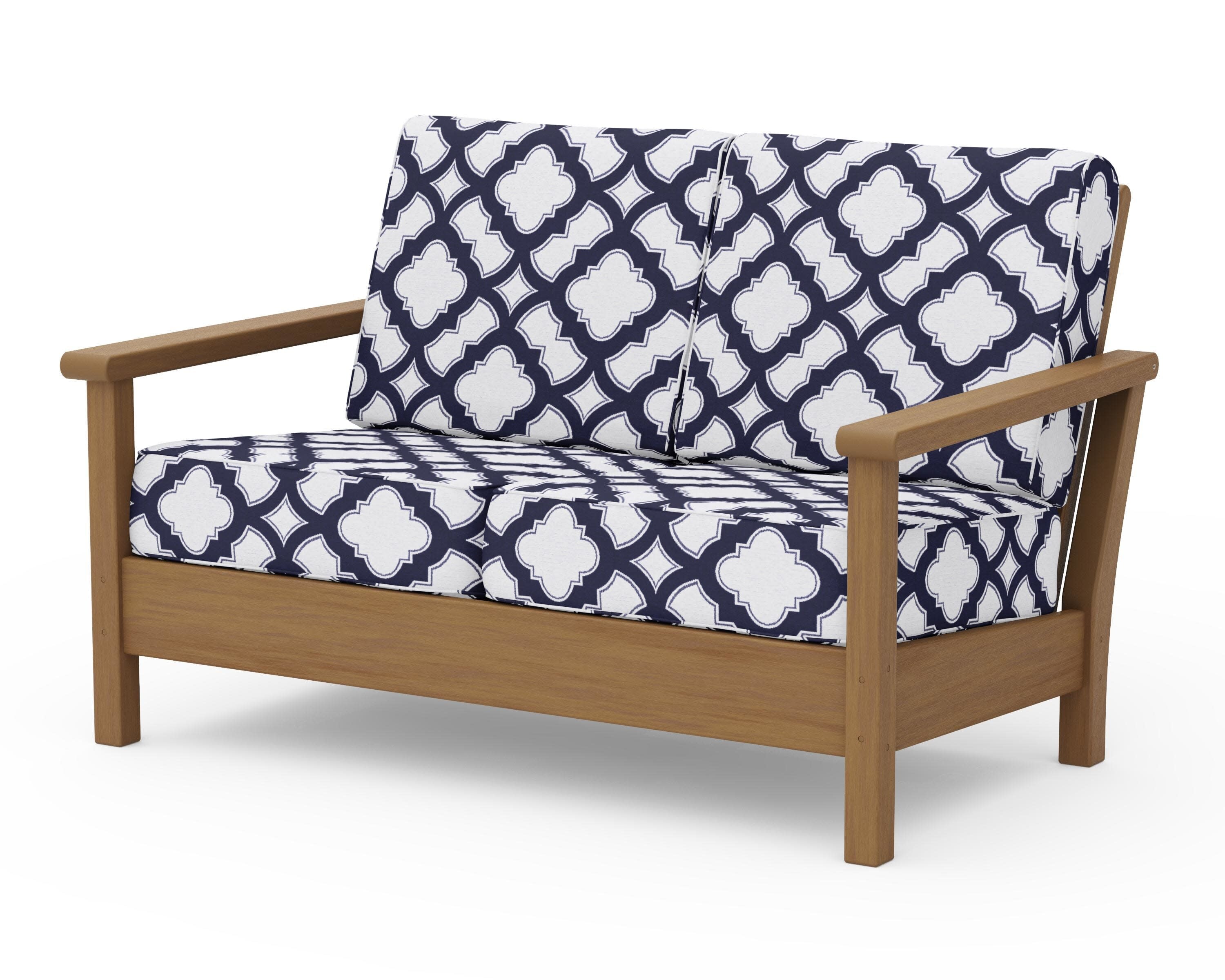 Harbour Deep Seating Loveseat in Natural / Trellis Navy